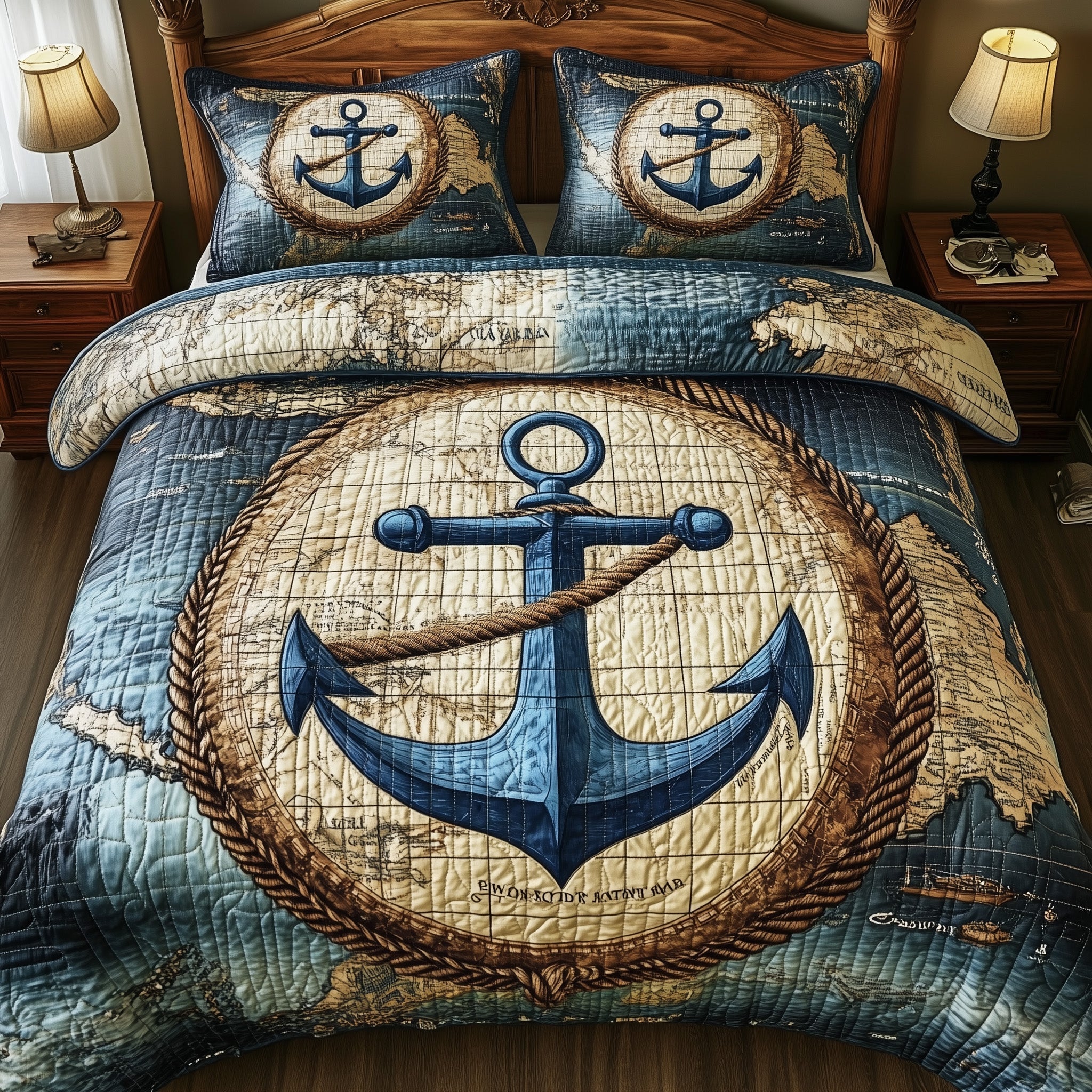 Nautical Anchor Quilted Bedding Set Nautical Anchor Coverlet Set Presents For New Home