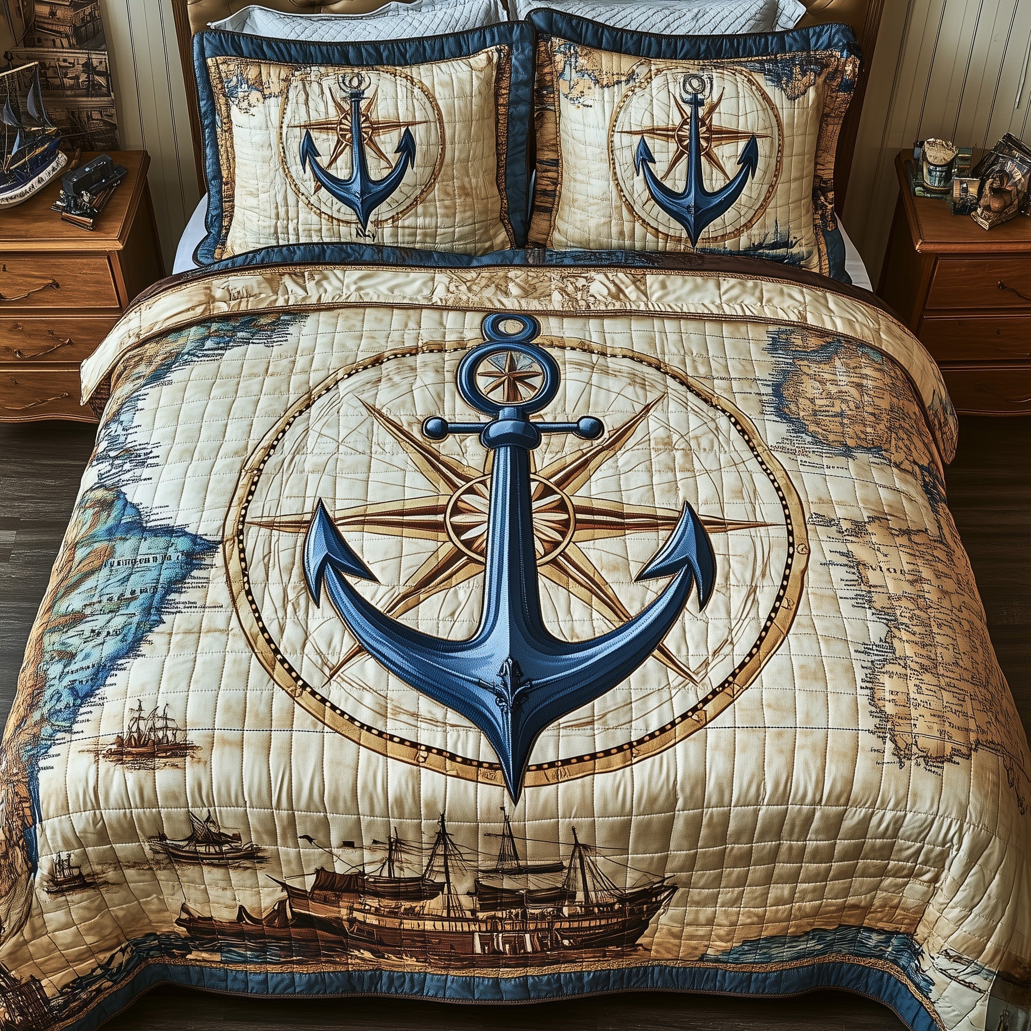 Nautical Anchor Quilted Bedding Set Nautical Anchor Coverlet Set Unique Home Decor Gifts