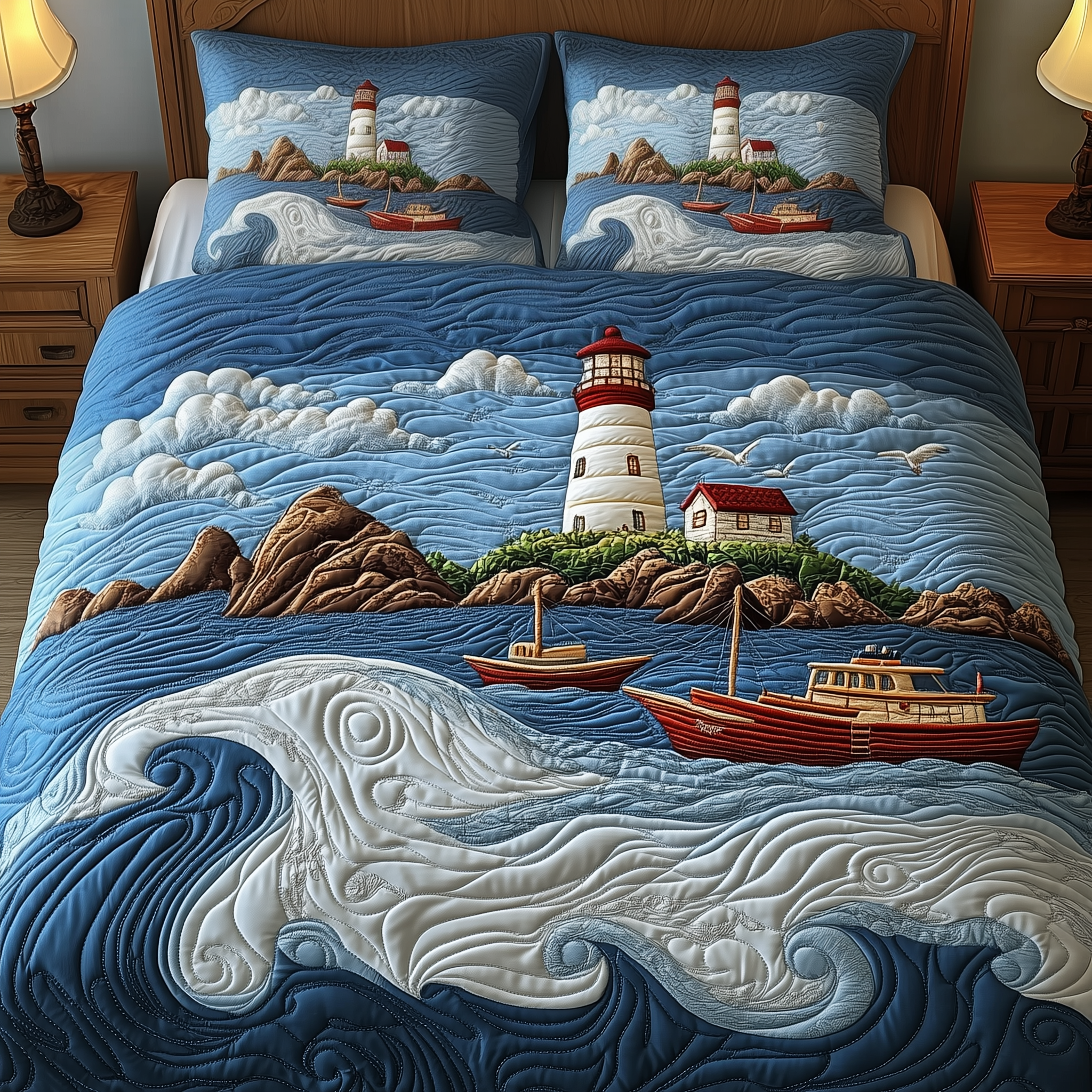 Nautical Life Quilted Bedding Set Coastal Serenity Coverlet Set Cozy Gift