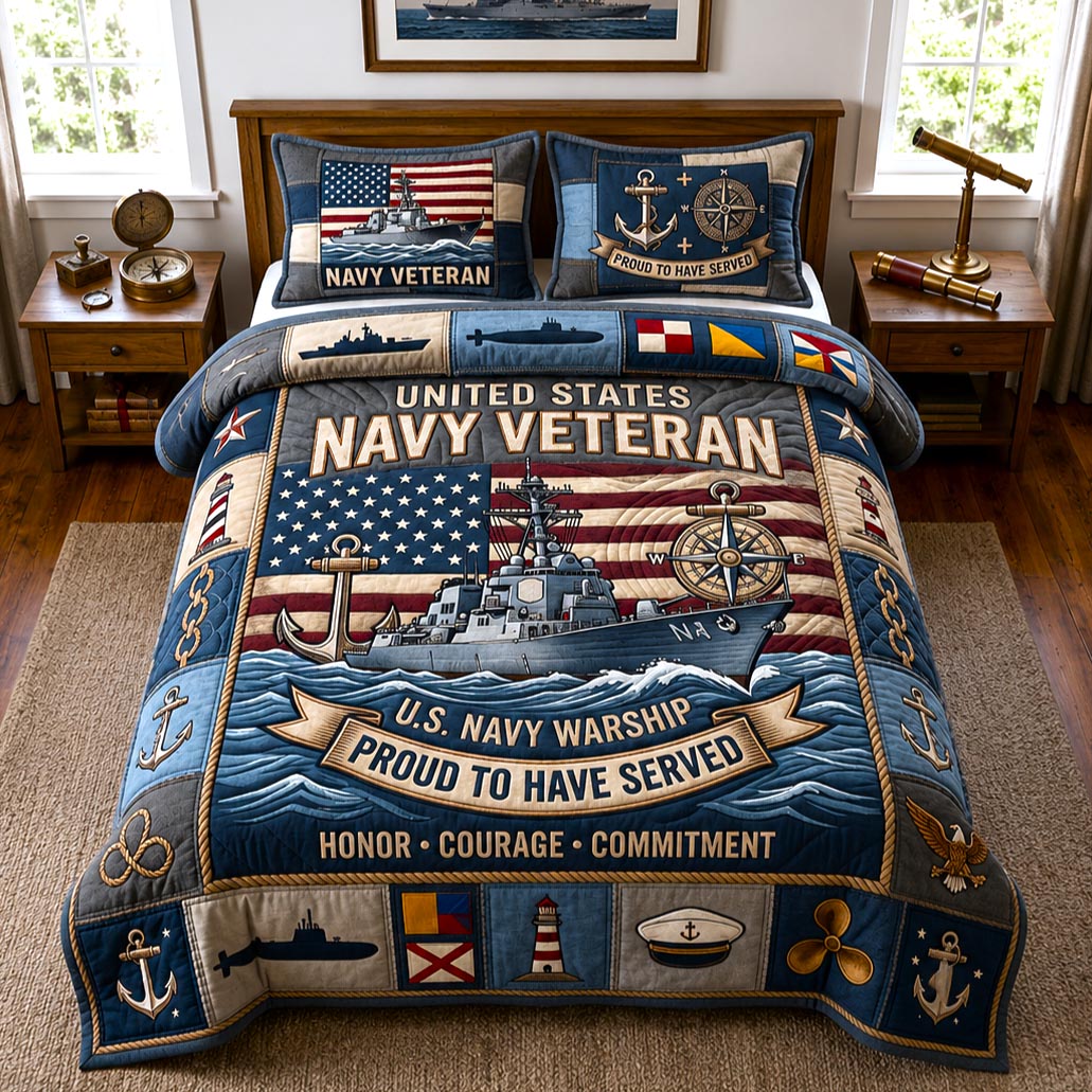 Navy Pride Quilted Bedding Set Military Patriotic Coverlet Set Home Decor Ideas