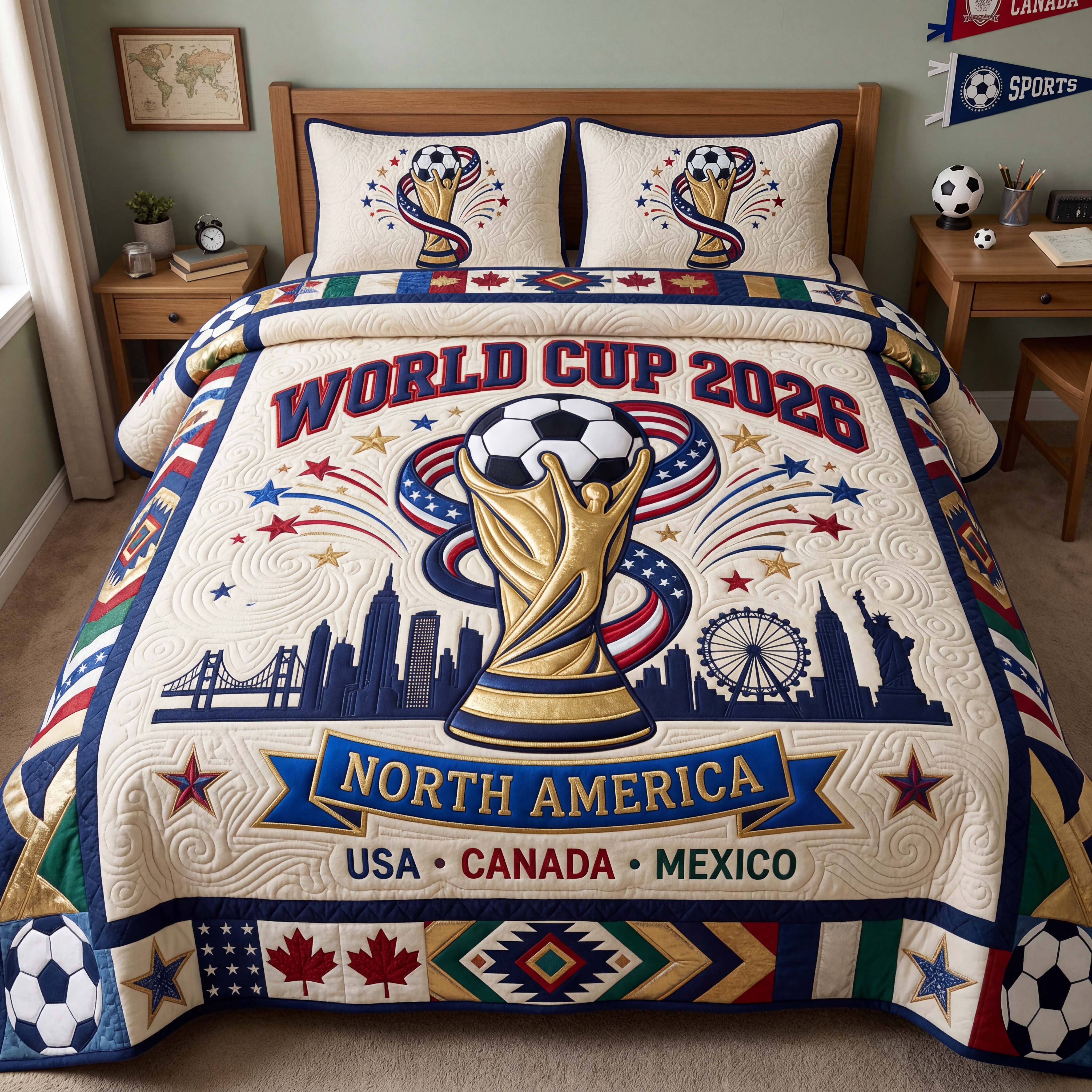 North America Glory Quilted Bedding Set Patriotic America Coverlet Set Cozy Gift Ideas