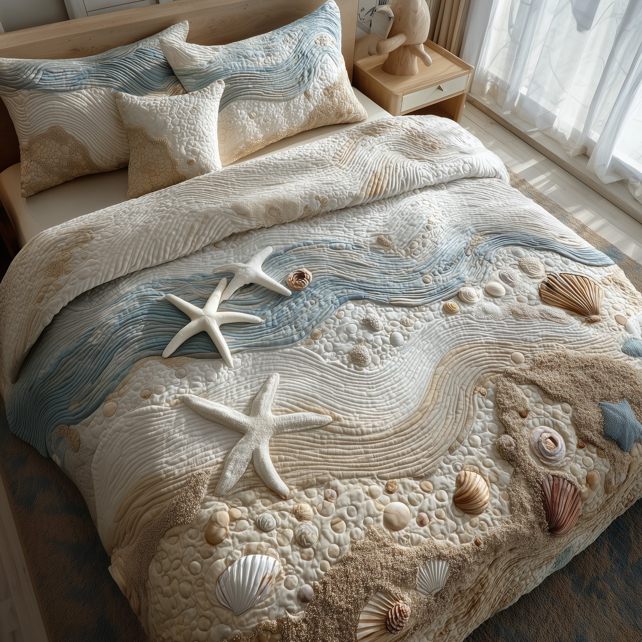 Ocean Breeze Quilted Bedding Set Coastal Serenity Coverlet Set Trendy Gift