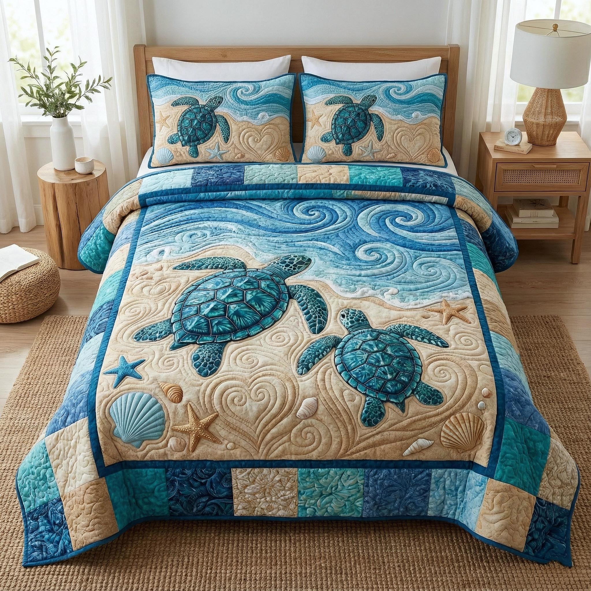 Ocean Companions Quilted Bedding Set Coastal Serenity Coverlet Set Top Gift