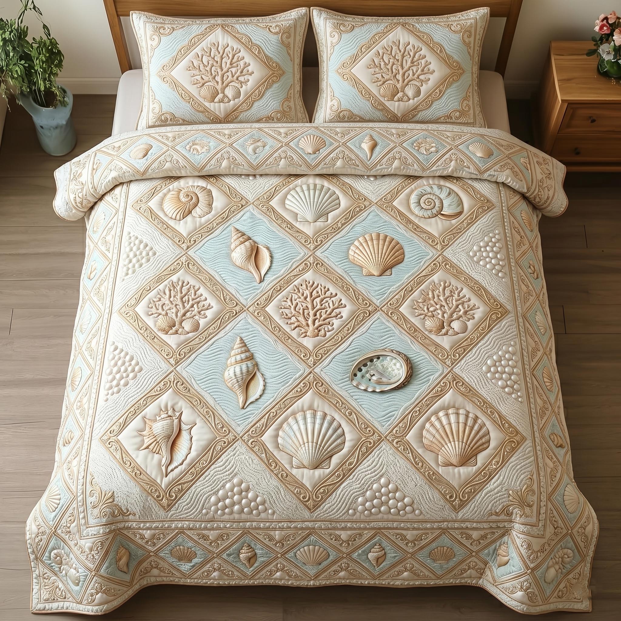 Ocean Treasure Quilted Bedding Set Coastal Serenity Coverlet Set Home Gift