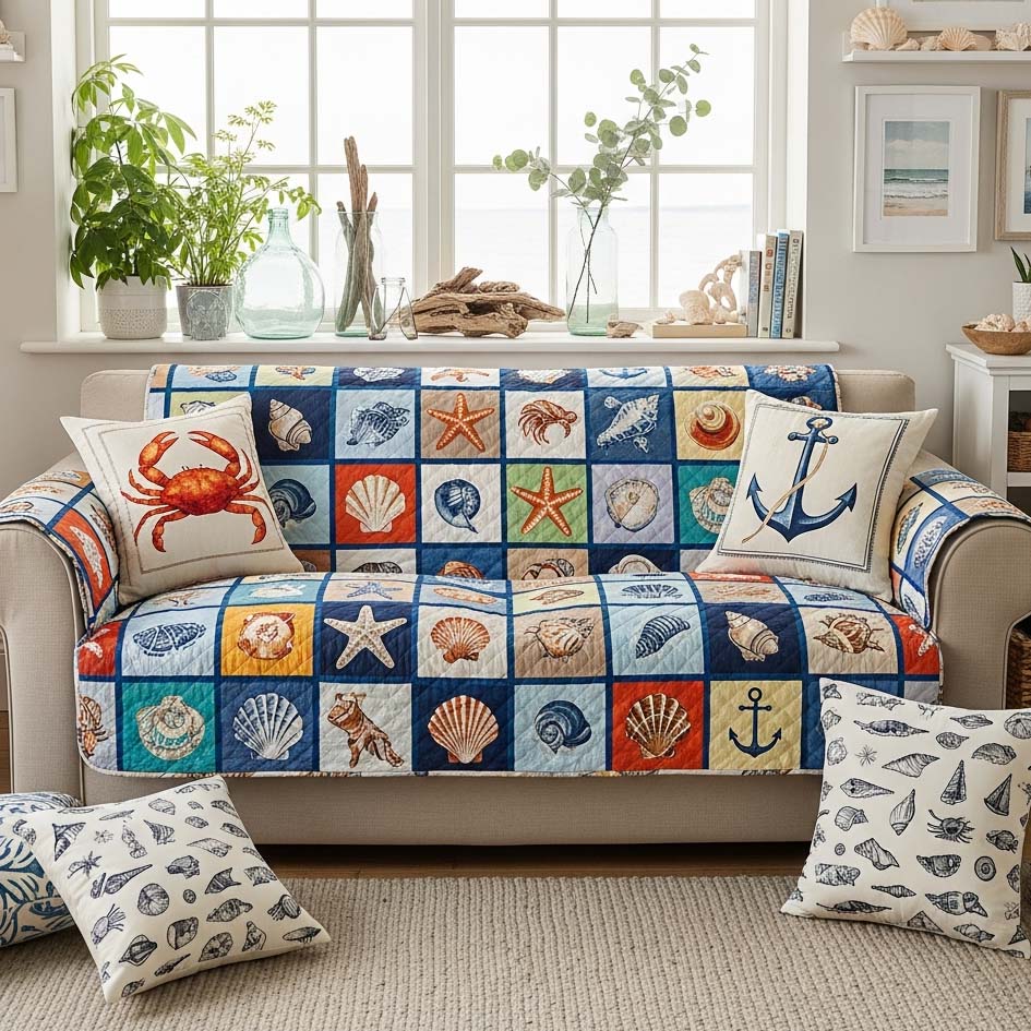 Ocean Treasures Quilted Sofa Cover Coastal Serenity Quilted Couch Cover Gifts For New Homes