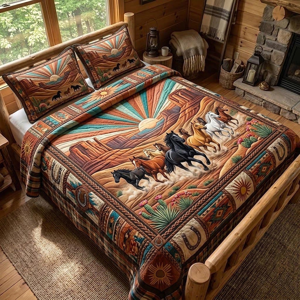 Open Range Quilted Bedding Set Western Cowboy Coverlet Set Home Decor Gift