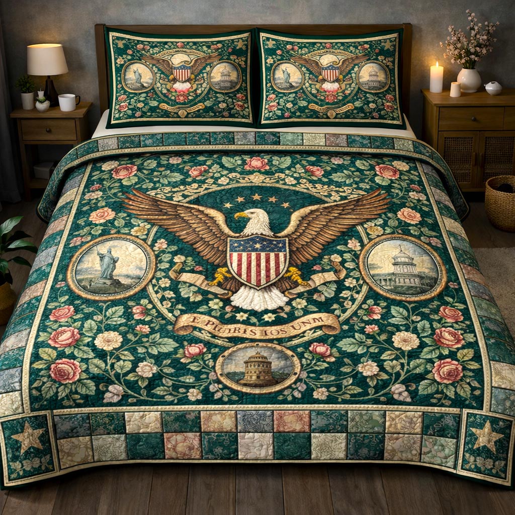 Patriot Legacy Quilted Bedding Set Patriotic America Coverlet Set Gifts For House Lovers