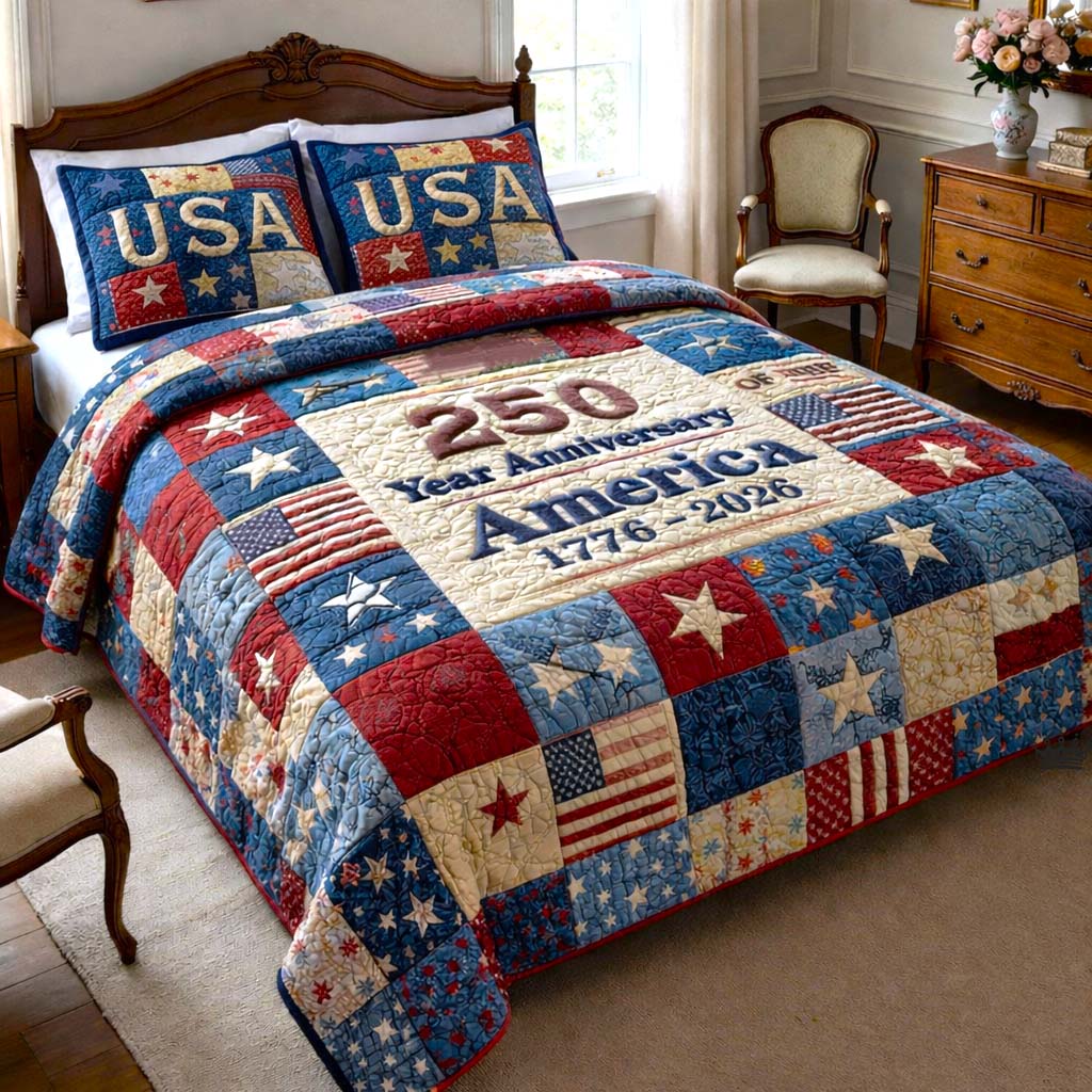 Patriot Palette Quilted Bedding Set Patriotic America Coverlet Set Cozy Gift