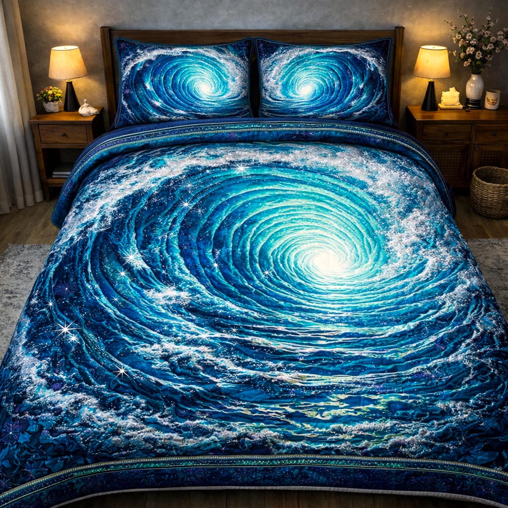 Pearl Ocean Quilted Bedding Set Coastal Shells Coverlet Set Home Lover Gift Ideas