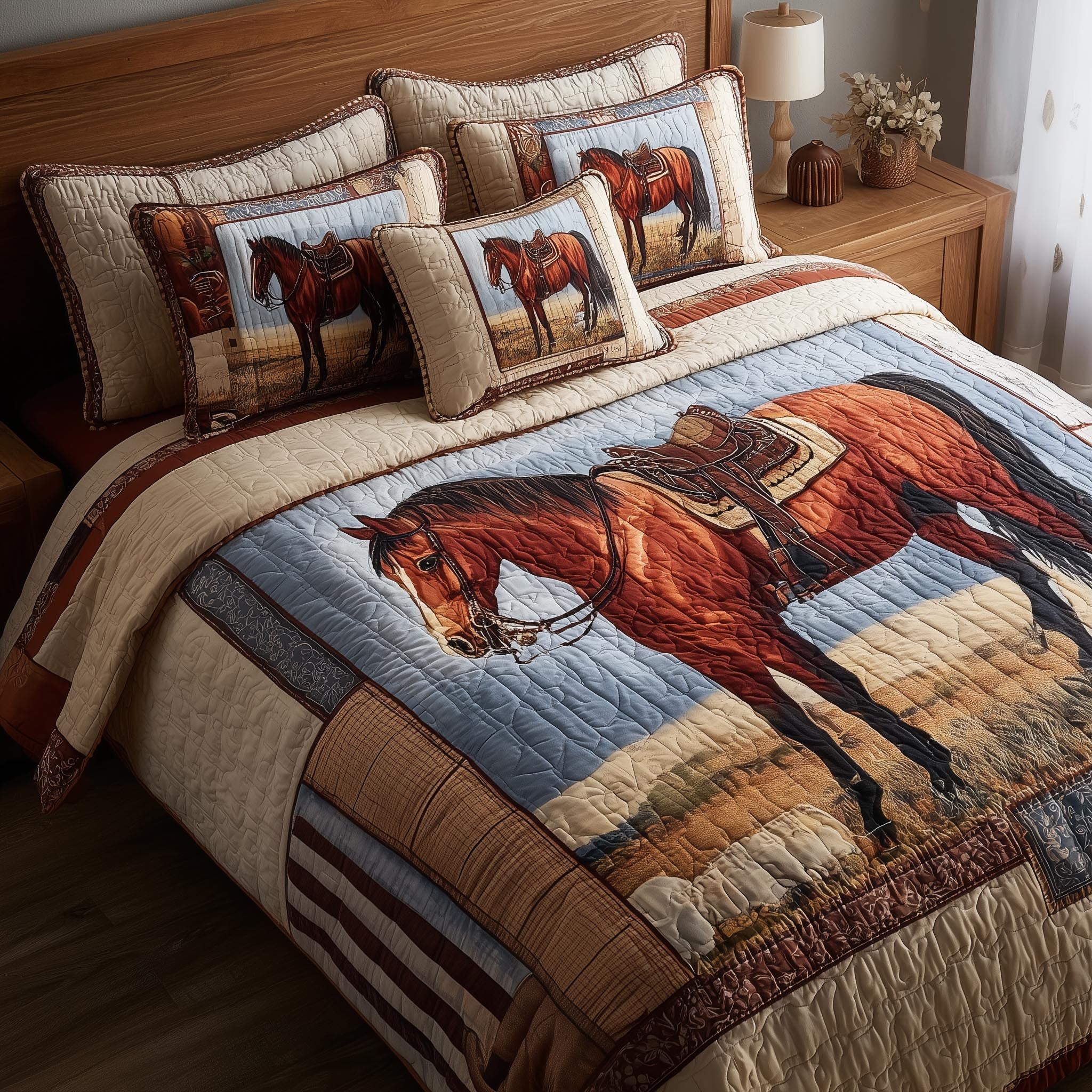 Prairie Horse Quilted Bedding Set Equestrian Spirit Bedding Gift For Aesthetic Room - Image 2