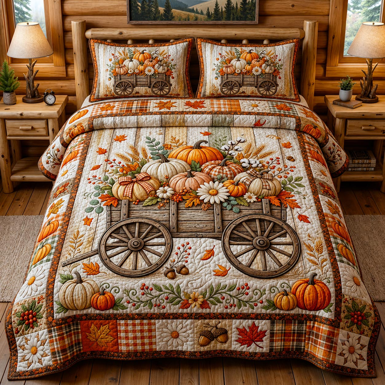 Pumpkin Harvest Quilted Bedding Set Halloween Pumpkin Coverlet Set Top Gift