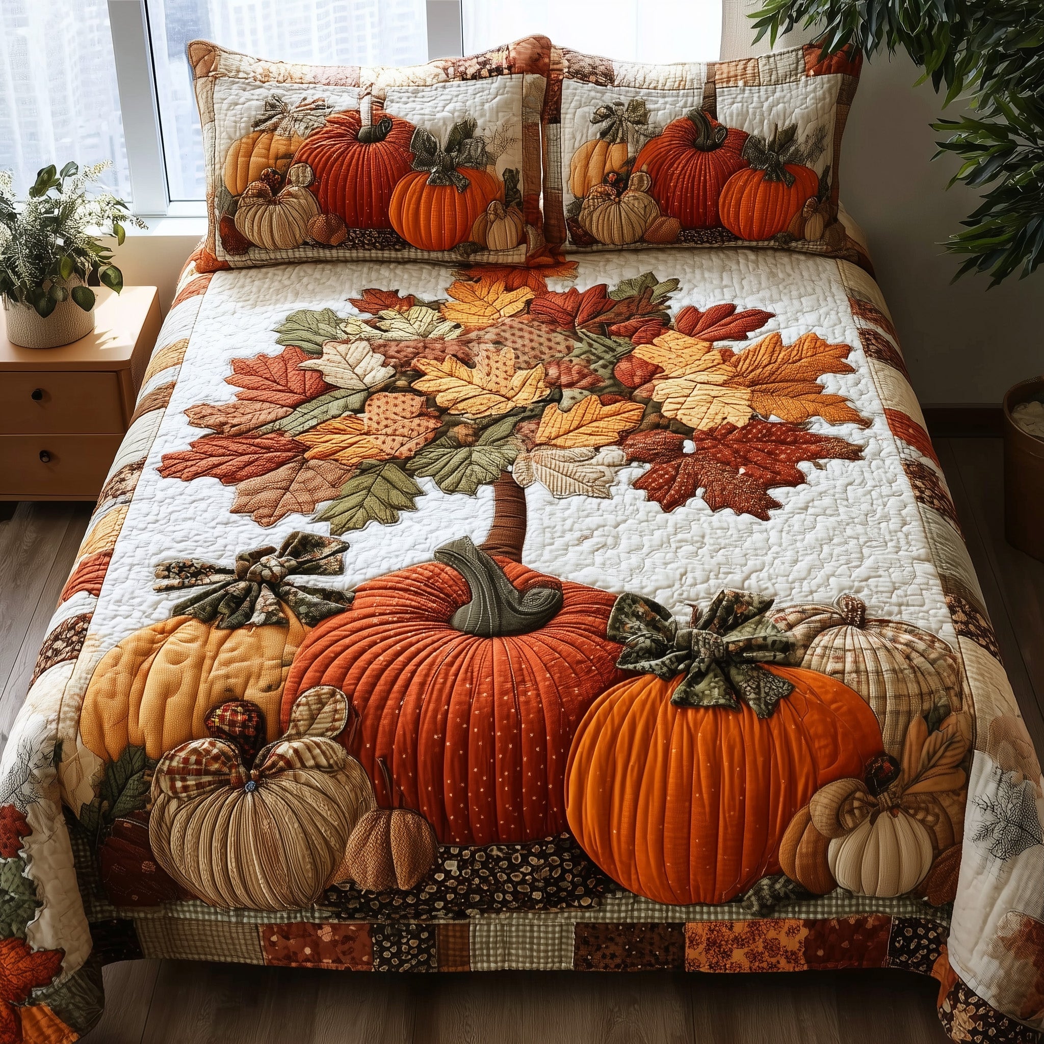Pumpkin Patch Quilted Bedding Set Halloween Pumpkin Coverlet Set Gifts For Living Rooms