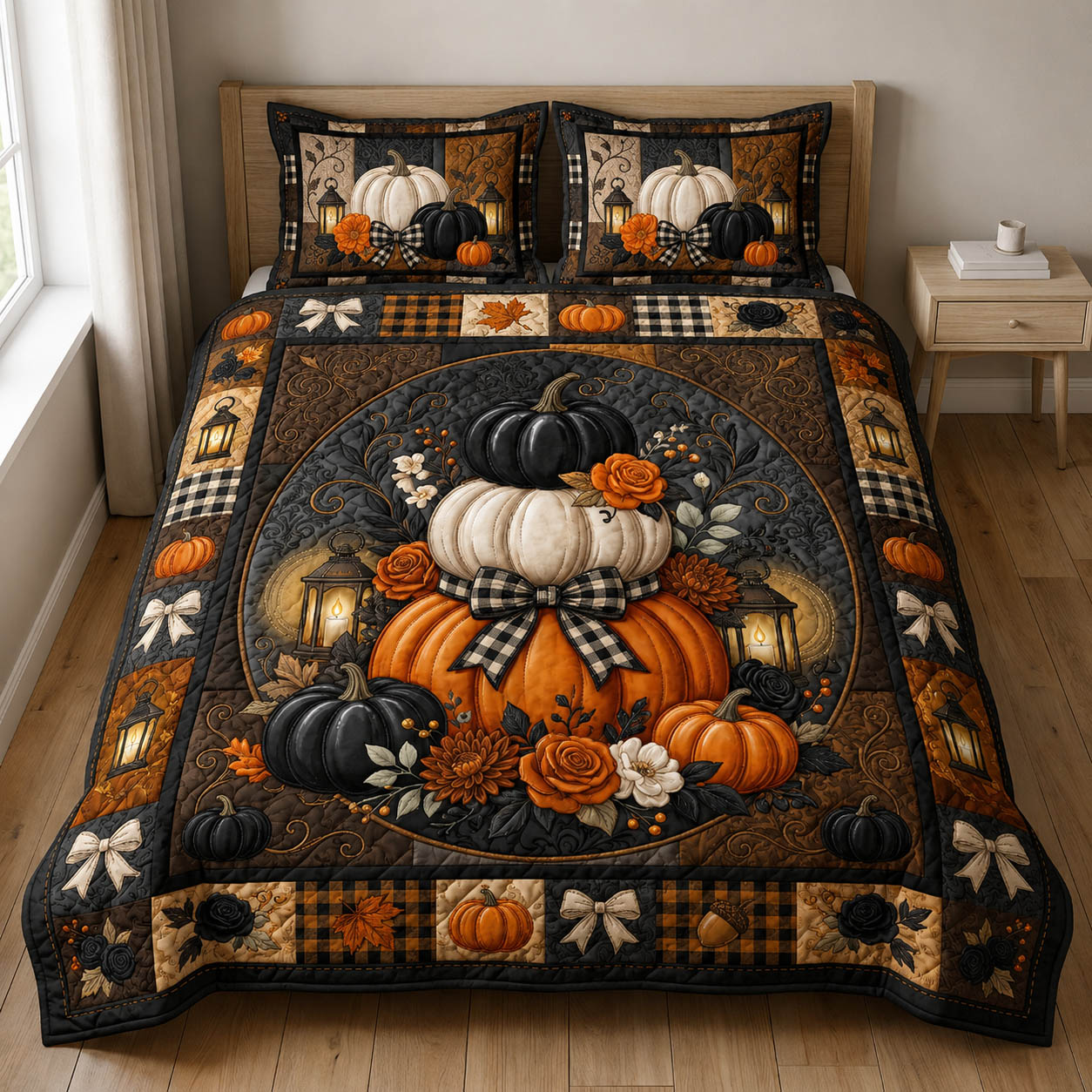 Pumpkin Quilted Bedding Set Halloween Pumpkin Coverlet Set Gifts For New Homes