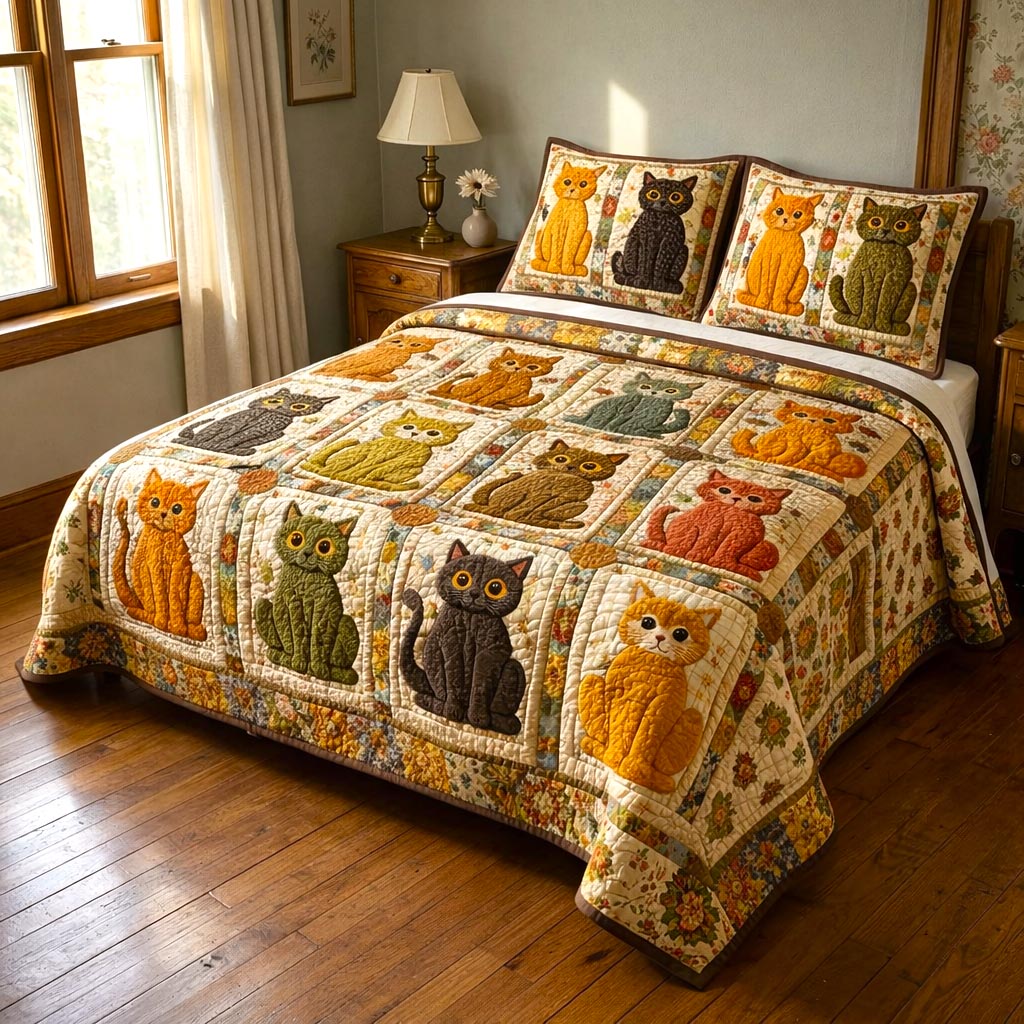 Purrfect Cats Quilted Bedding Set Cat Lover Coverlet Set New Home Ideas