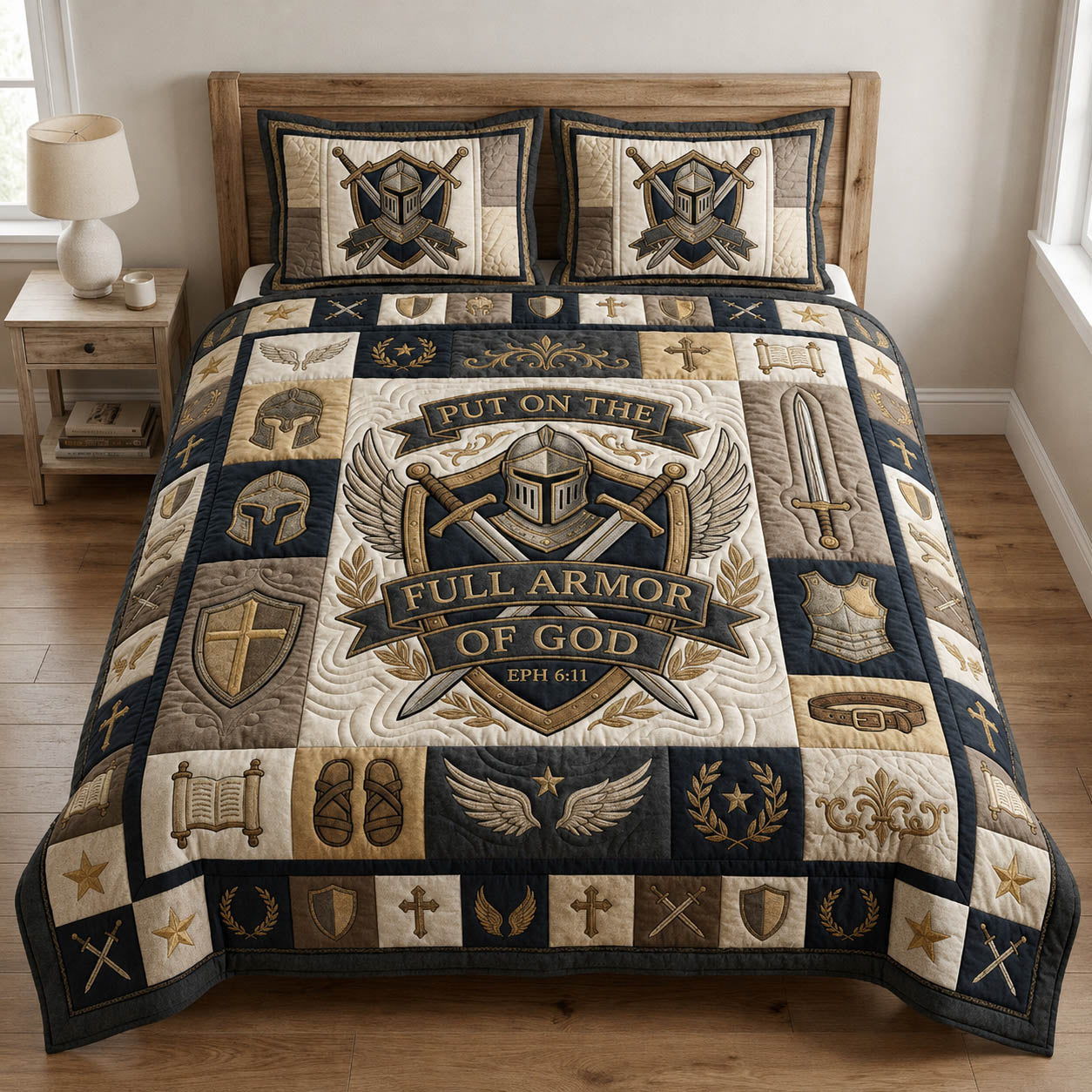 Put On The Full Armor Of God Quilted Bedding Set Christian Warrior Coverlet Set Ideas
