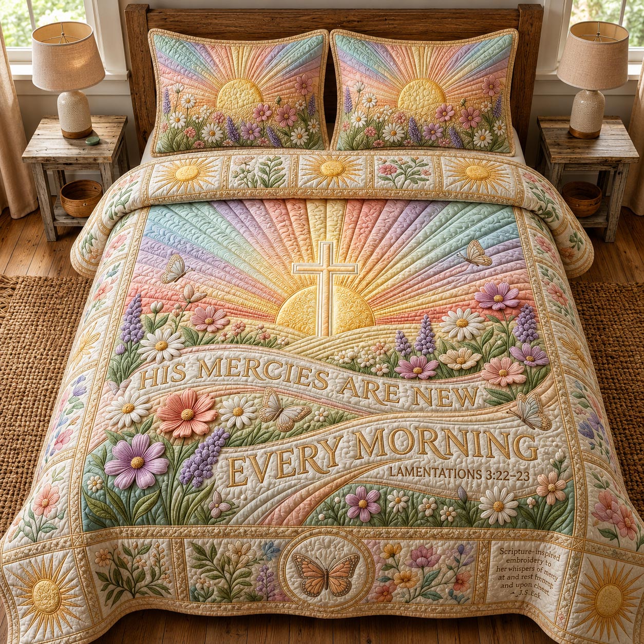 Radiant Faith Quilted Bedding Set Christian Faith Coverlet Set Unique Decor Gift