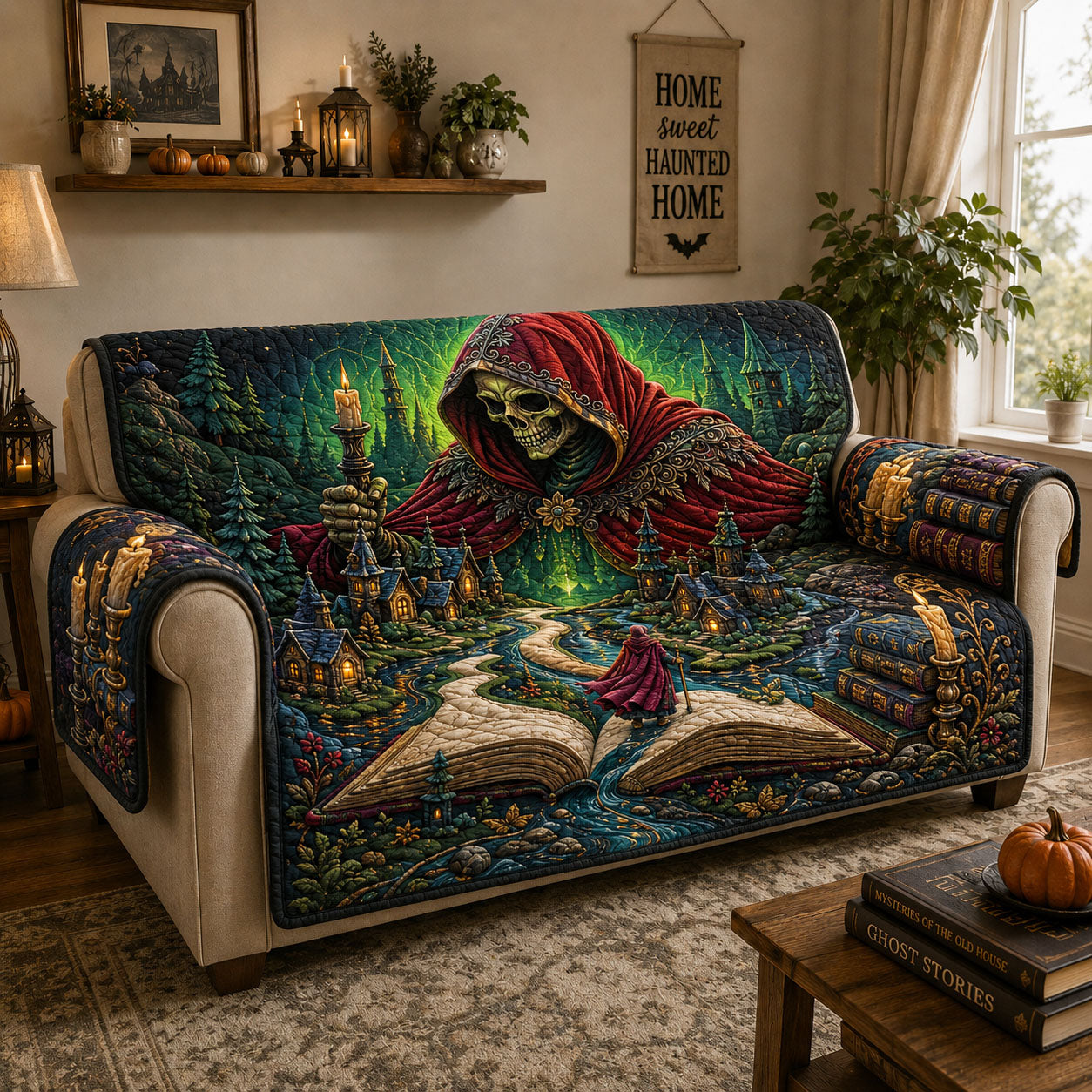 Reaper Storybook Journey Quilted Sofa Cover Book Lover Quilted Couch Cover Cool Gift