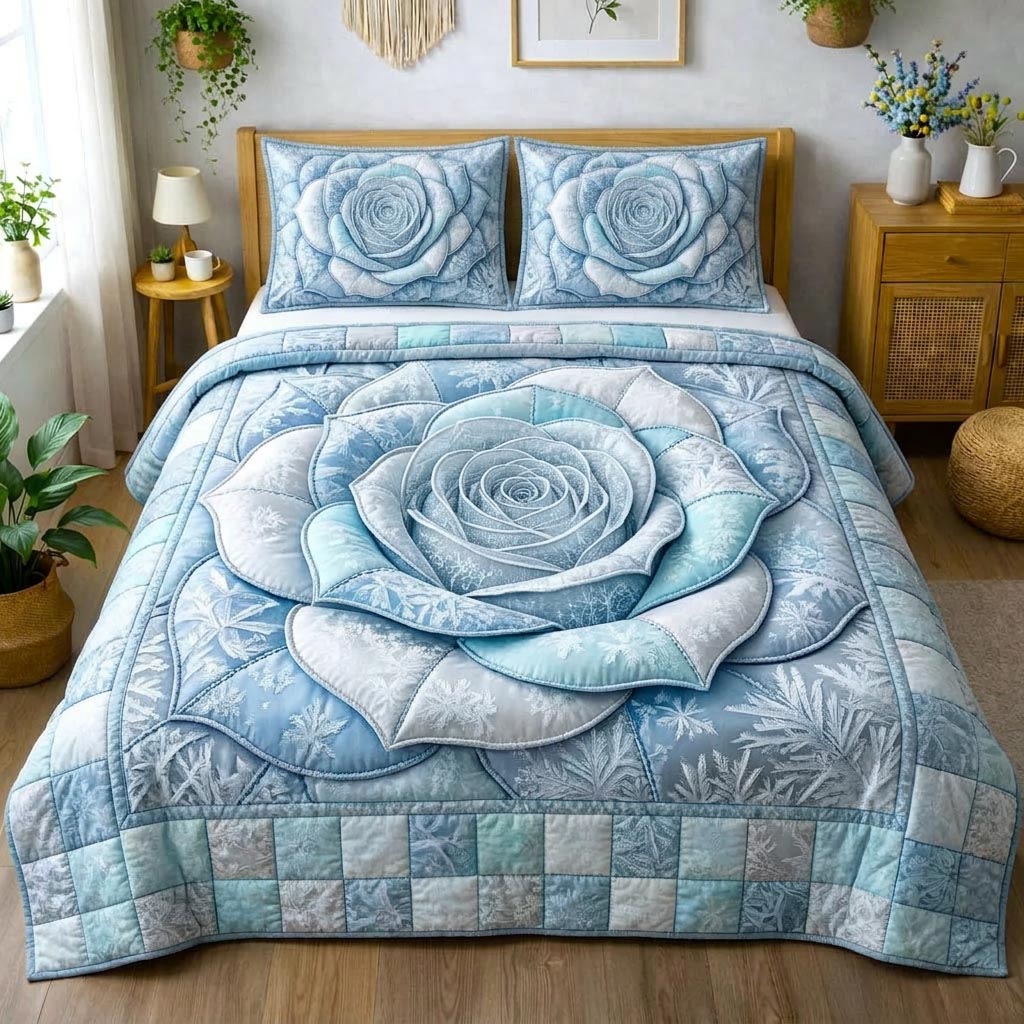 Rose Bloom Quilted Bedding Set Floral Garden Coverlet Set Unique Home Decor Gifts