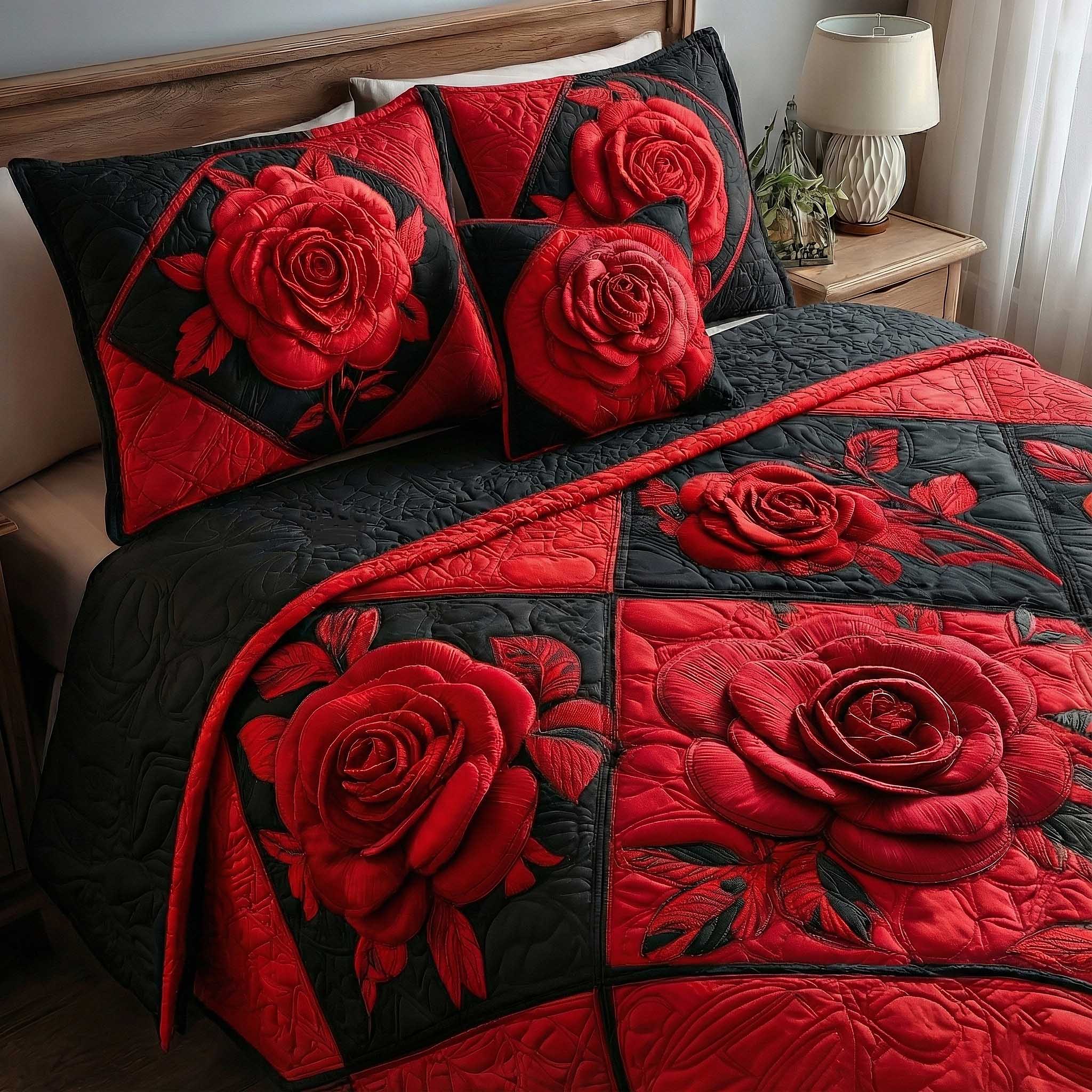 Rose Garden Quilted Bedding Set Floral Garden Coverlet Set Home Decor Gift Ideas