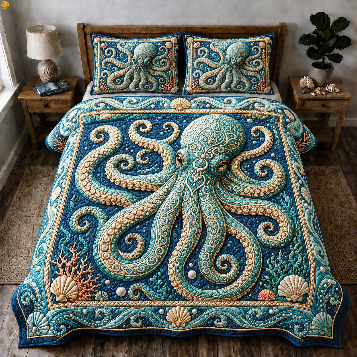 Royal Tide Octopus Quilted Bedding Set Octopus Lover Coverlet Set Gifts For Home Decor