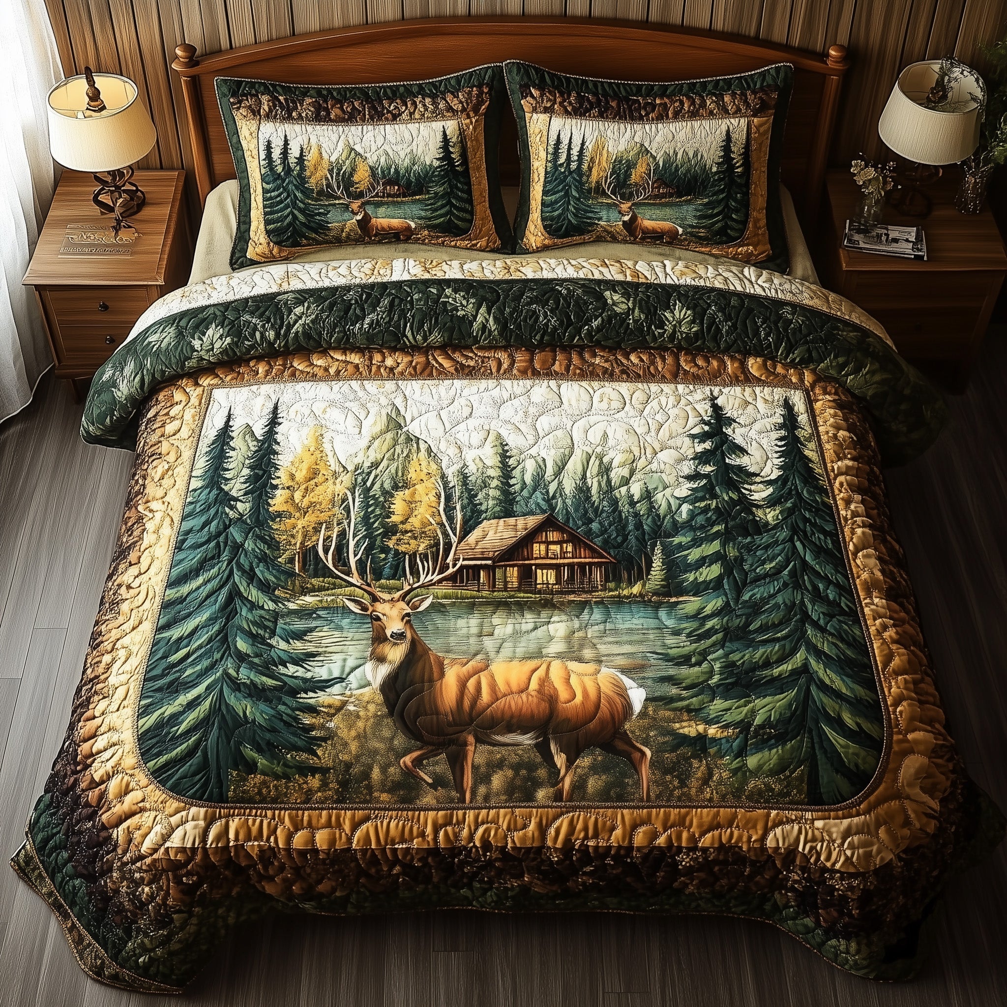 Rustic Deer Quilted Bedding Set Deer Lover Coverlet Set Interior Design Gift Ideas