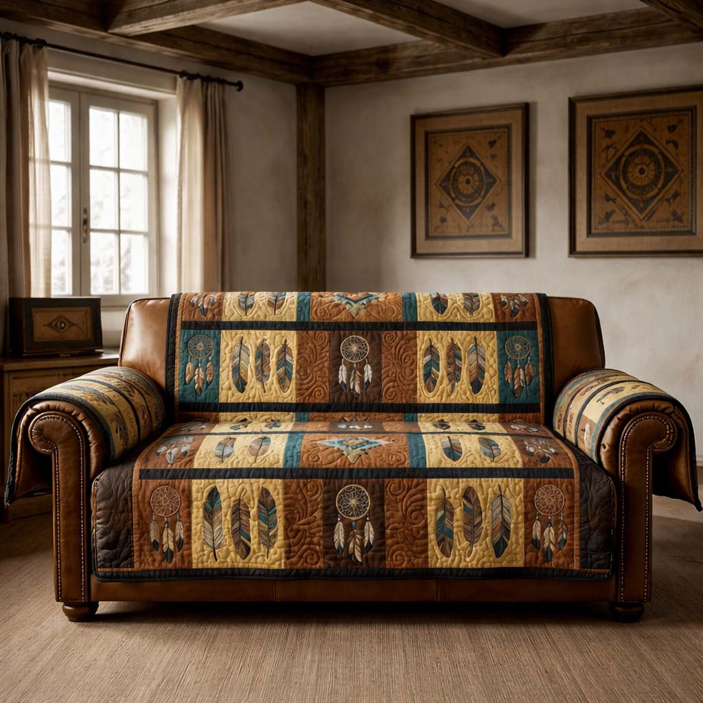 Rustic Tribal Echo Quilted Sofa Cover Rustic Tribal Quilted Couch Cover Room Gift