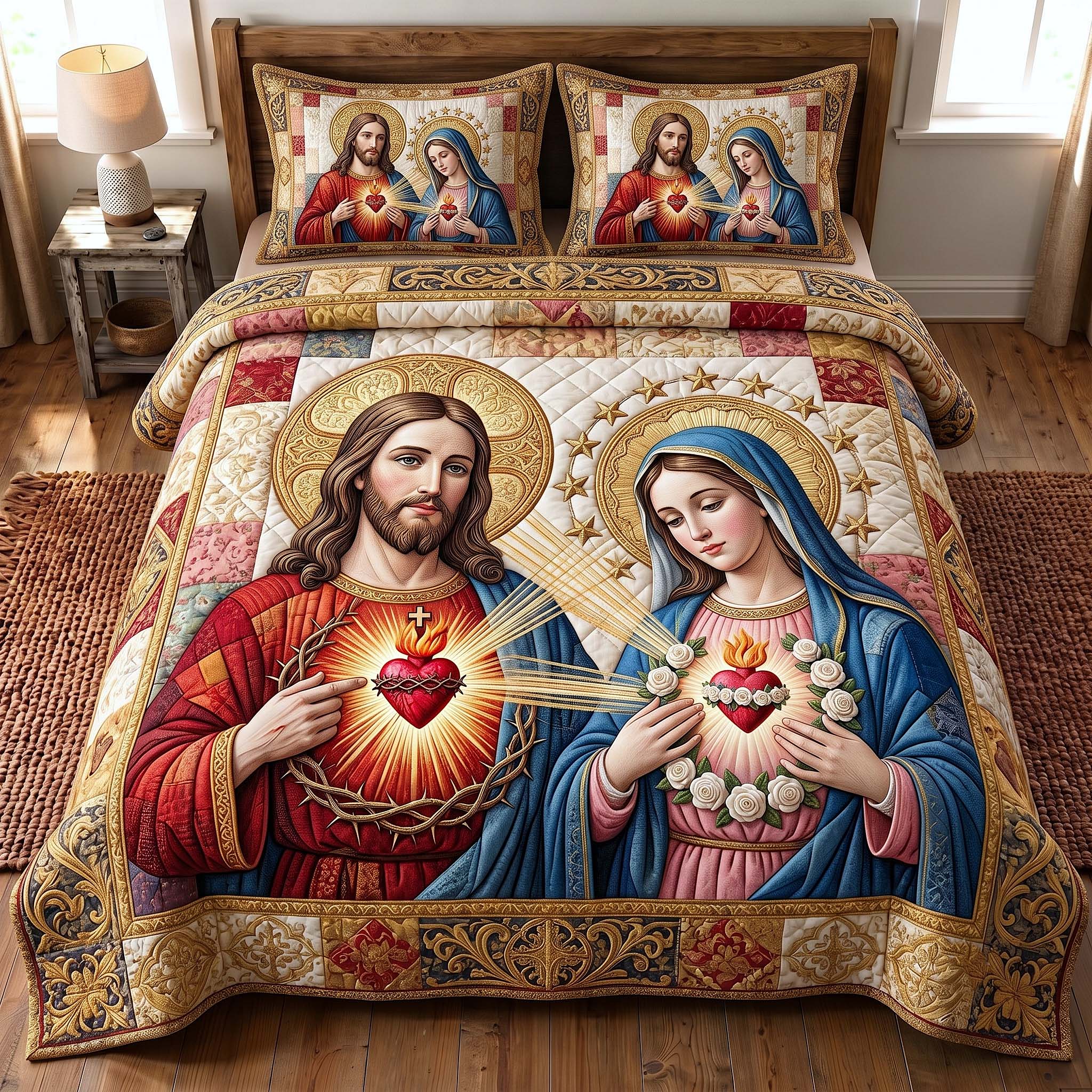 Sacred Devotion Quilted Bedding Set Christian Faith Coverlet Set Gifts For Room Decor