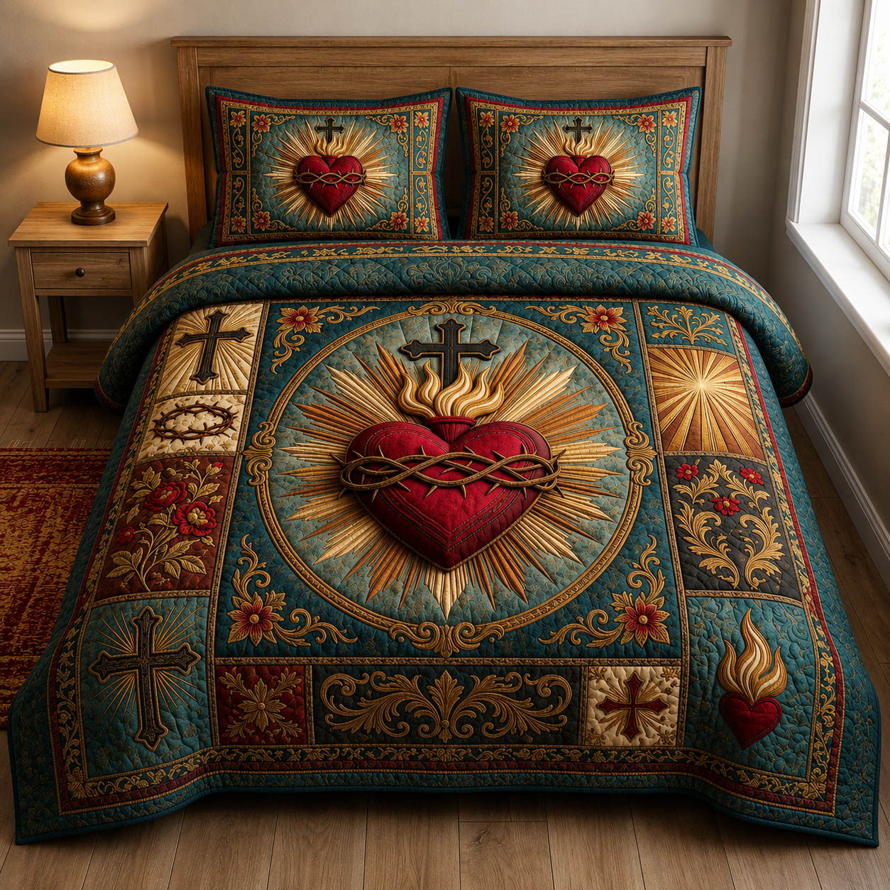 Sacred Heart Of Jesus Quilted Bedding Set Sacred Heart Coverlet Set Top Home Decor Gifts