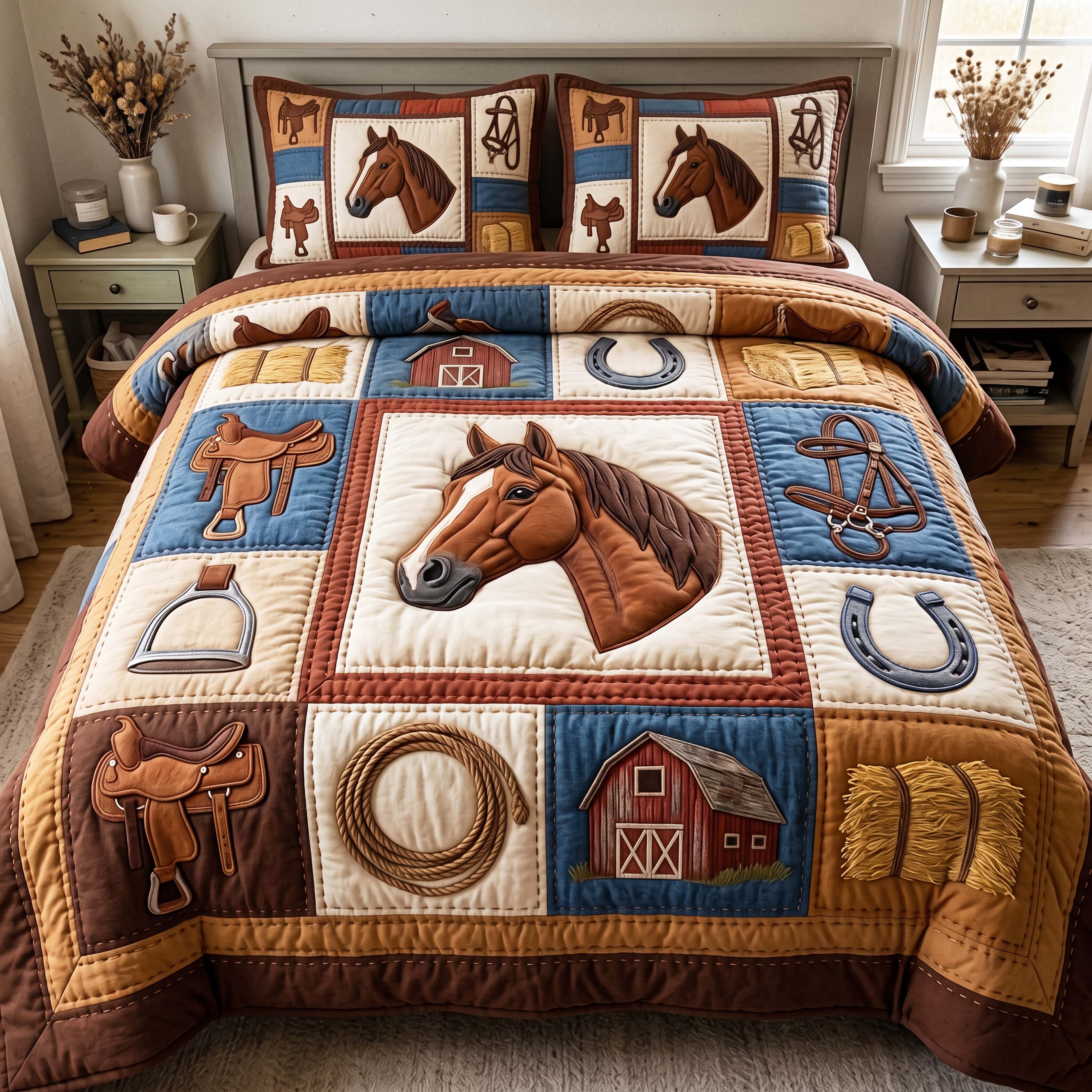 Saddle Prairie Quilted Bedding Set Western Cowboy Coverlet Set Gift For Cozy Spaces