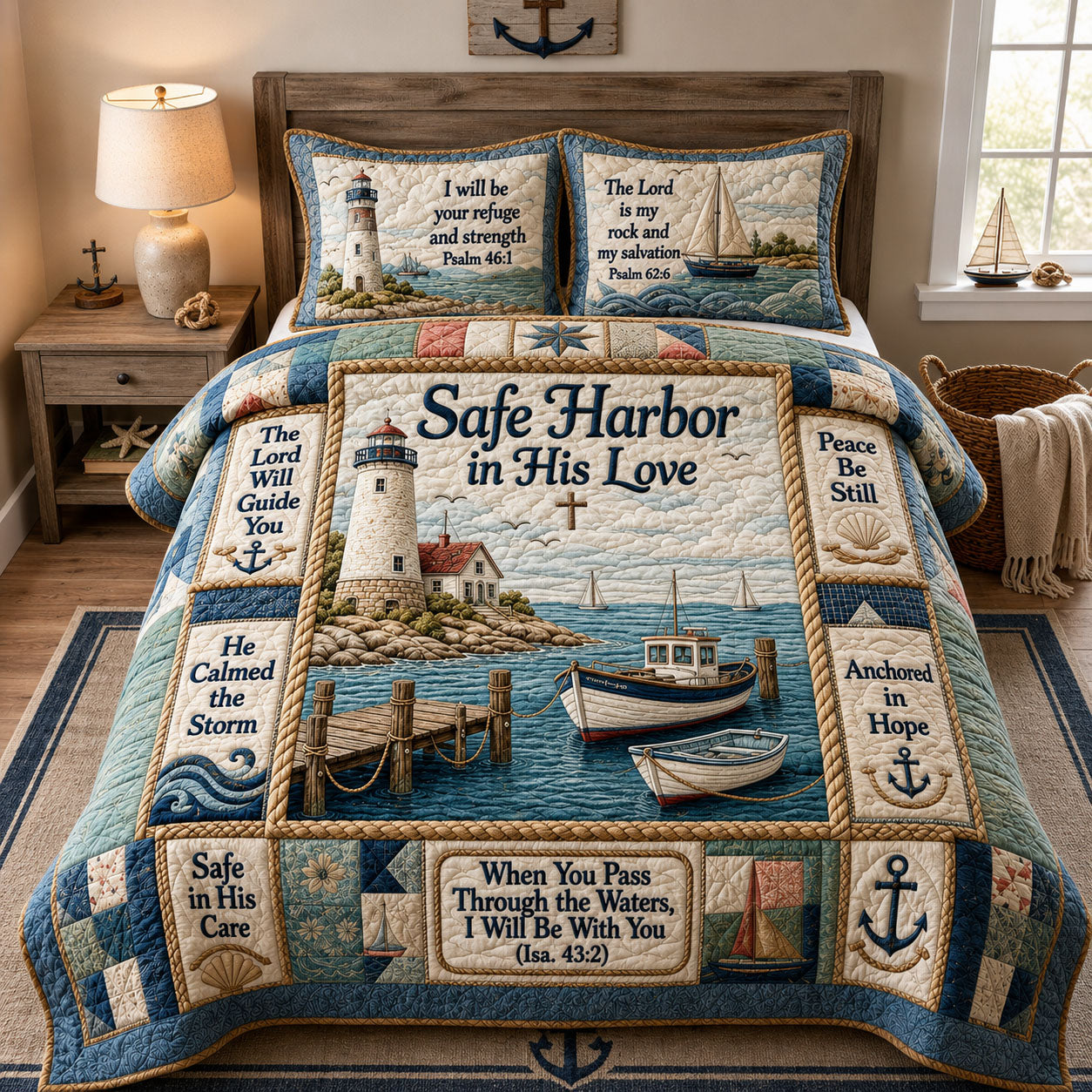 Safe Harbor Quilted Bedding Set Rustic Lifestyle Coverlet Set Gifts For Living Rooms