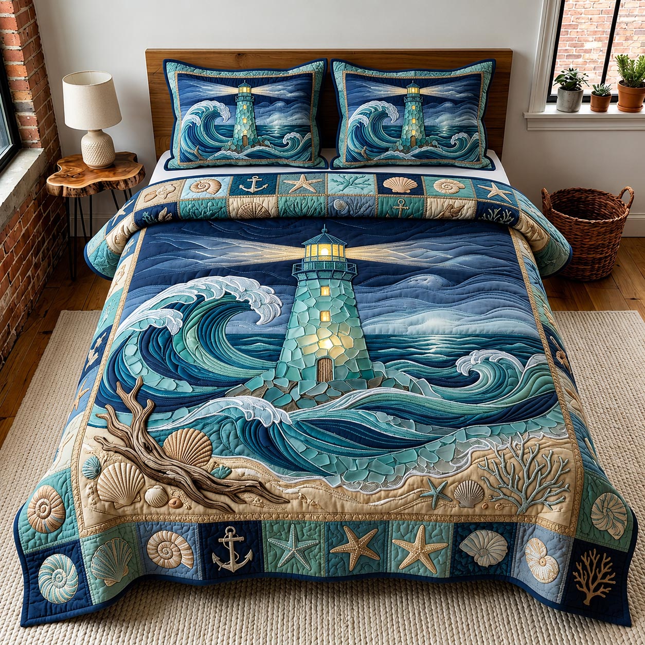 Sea Escape Quilted Bedding Set Coastal Serenity Coverlet Set Home Decor Gift Ideas