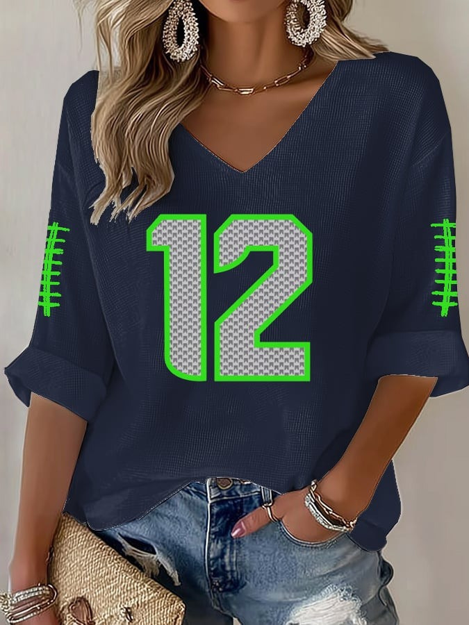 Seattle Seahawks 12 Long Sleeve V-Neck Shirt Women's Game Day Seahawks Merch Gifts For Her