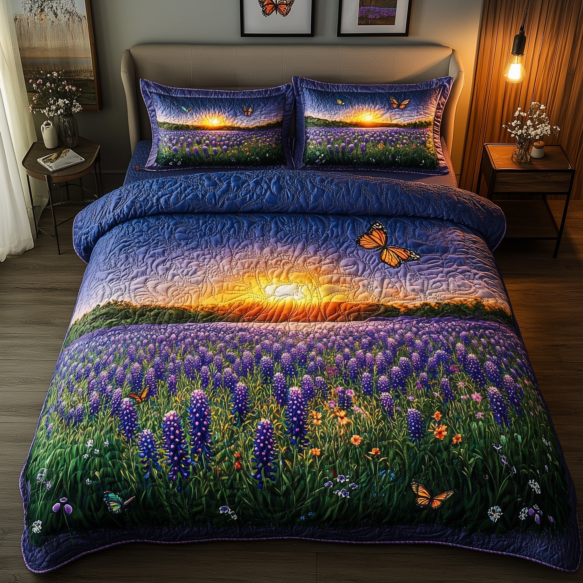 Serene Bluebonnet Quilted Bedding Set Texas Heritage Coverlet Set Gifts For New Homes