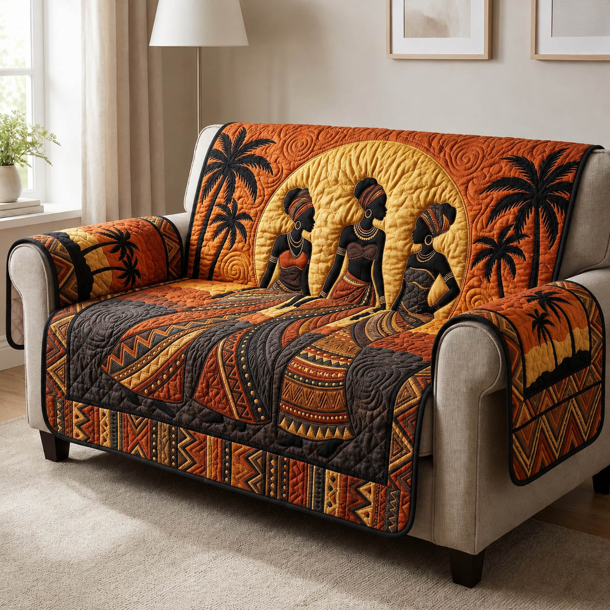 Sisterhood Melanin Queen Quilted Sofa Cover Cultural Pride Quilted Couch Cover Home Decor Gift
