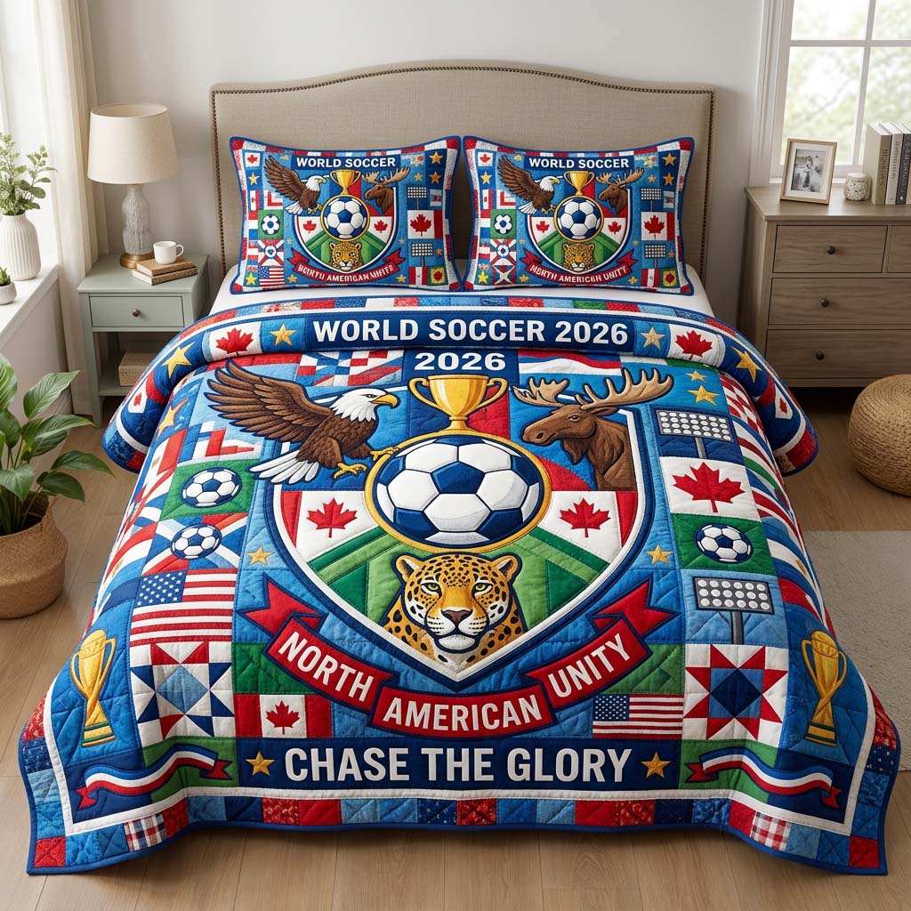 Soccer Crest Quilted Bedding Set Soccer Fan Coverlet Set Gift For Home Decorators