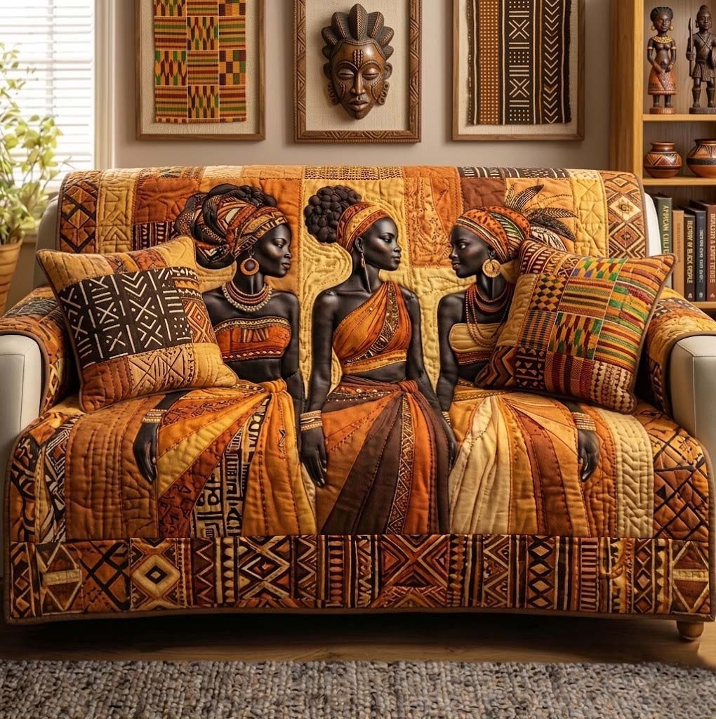 Soulful Her Quilted Sofa Cover Afrocentric Feminine Quilted Couch Cover Gift For House Lover