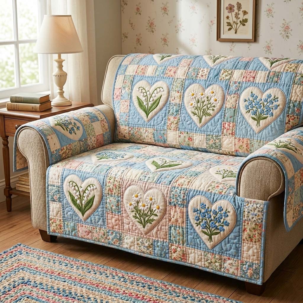 Spring Blossom Quilted Sofa Cover Spring Blossom Quilted Couch Cover Home Gifts For Her