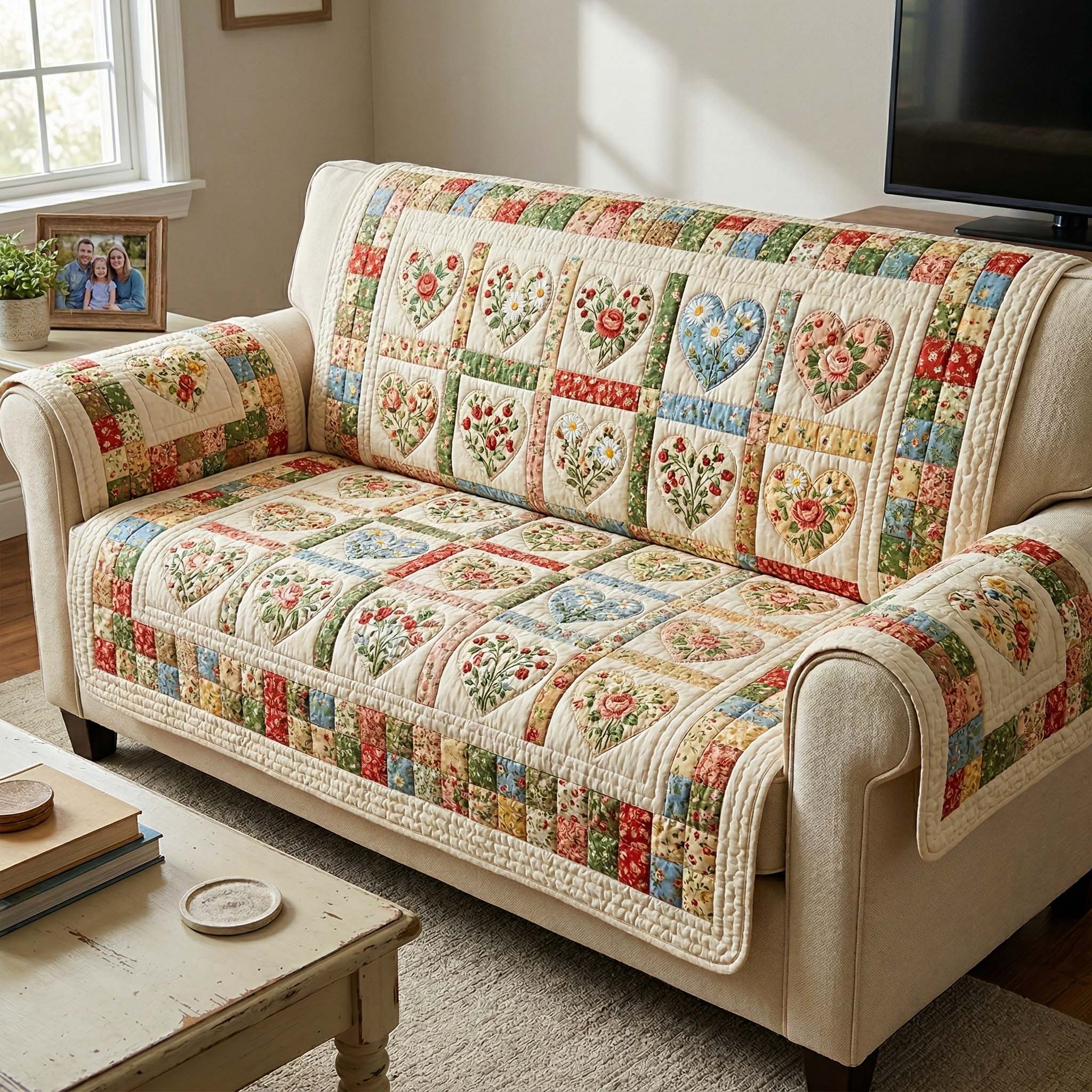 Spring Heart Quilted Sofa Cover Spring Heart Quilted Couch Cover Room Decor Ideas
