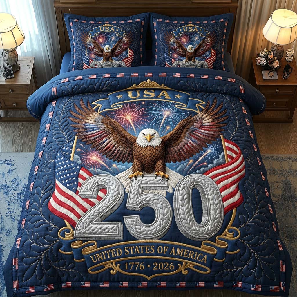 Stars Eagle Quilted Bedding Set Eagle Lover Coverlet Set Room Lover Gift