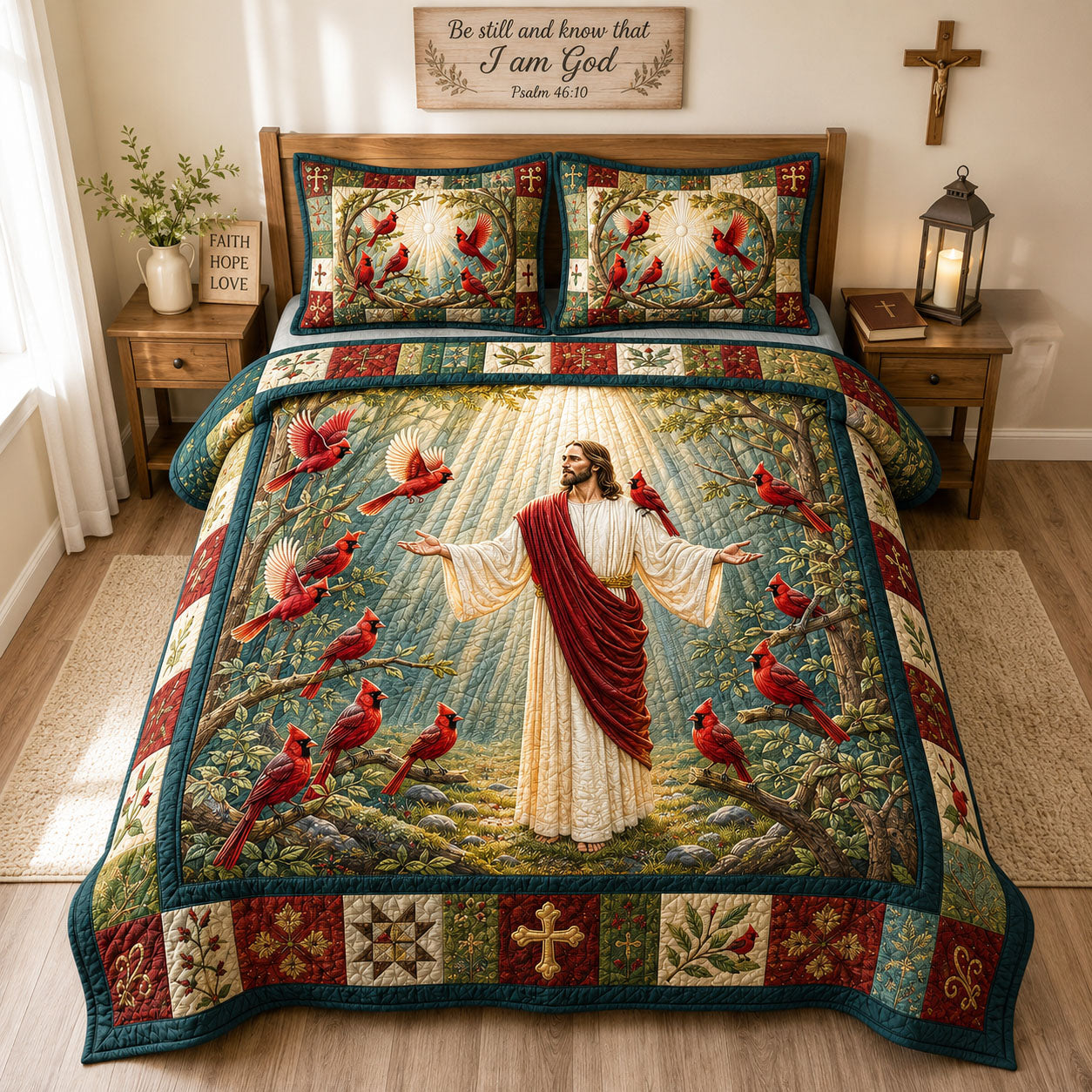 Surrounded By His Grace Quilted Bedding Set Christian Faith Coverlet Set Unique Gifts
