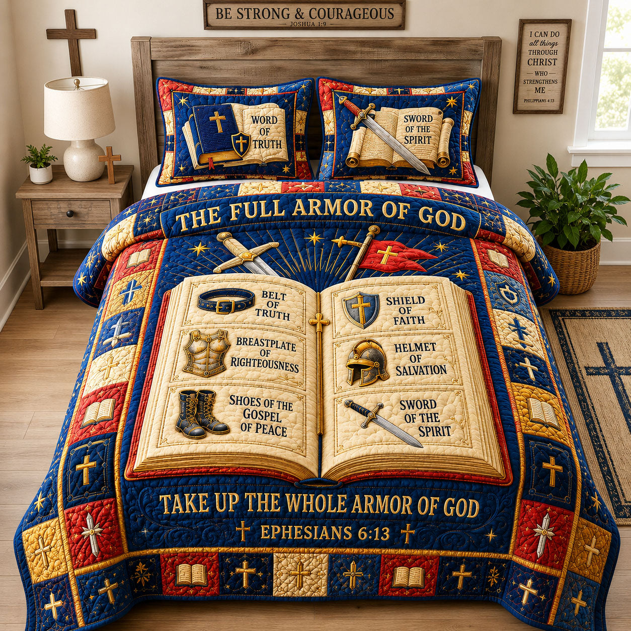 Take Up The Armor Quilted Bedding Set Christian Warrior Coverlet Set New Gift