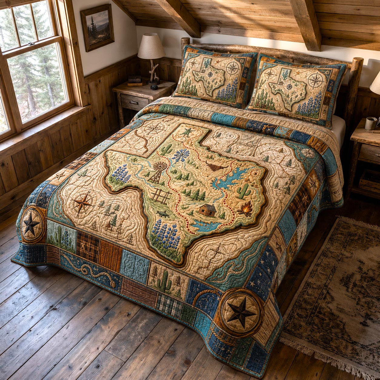 Texas Glory Quilted Bedding Set Texas Heritage Coverlet Set Cozy Housewarming Gift Ideas