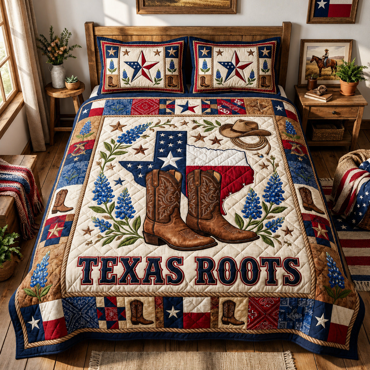 Texas Roots Quilted Bedding Set Texas Heritage Coverlet Set Home Gifts For Her