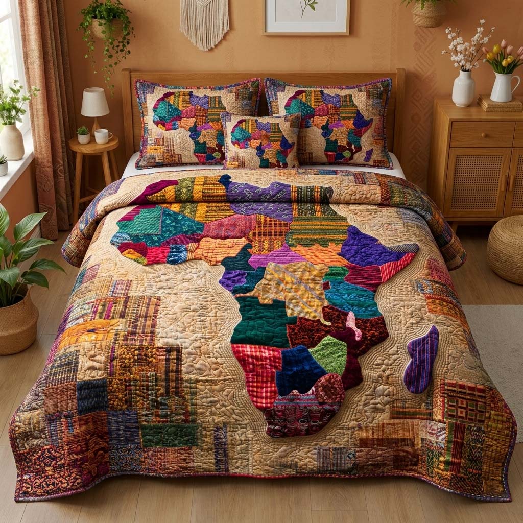 Textile Africa Quilted Bedding Set African Heritage Coverlet Set Cute Gift