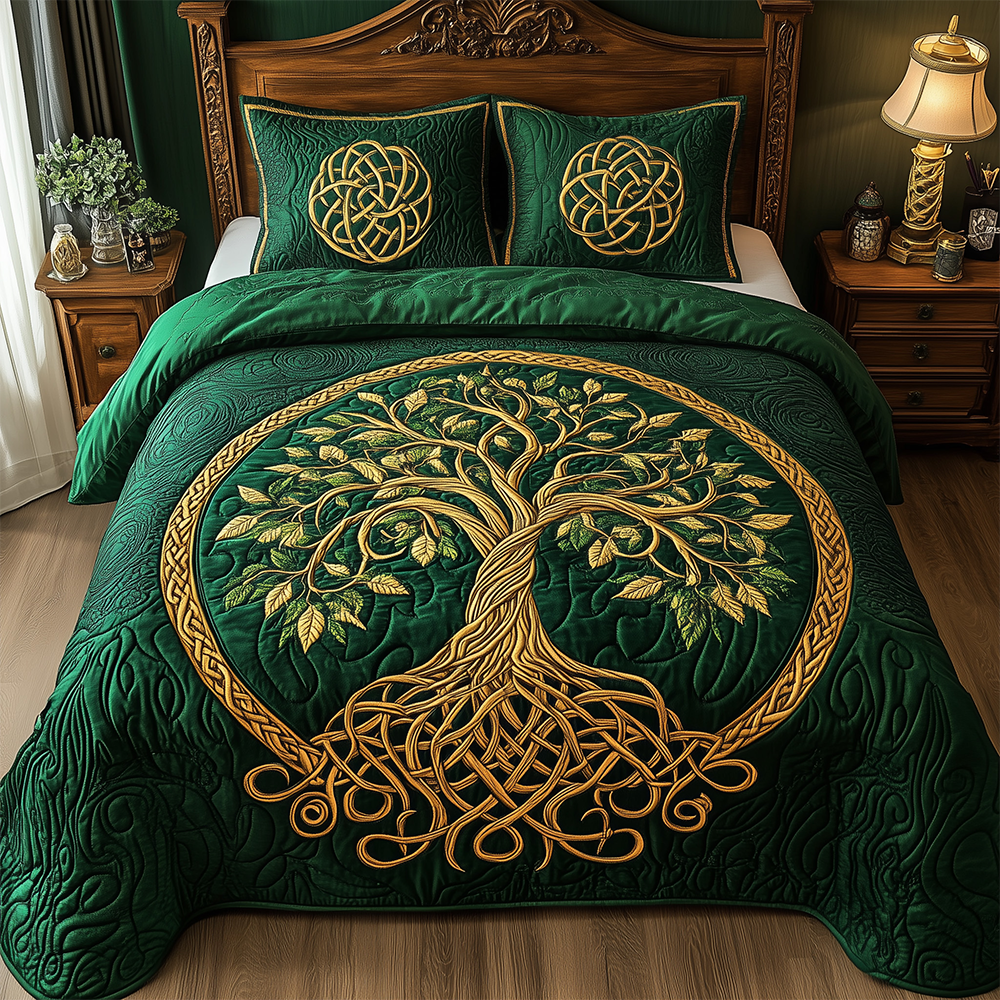 Tree Of Life Quilted Bedding Set Rustic Lifestyle Coverlet Set House Lover Gift