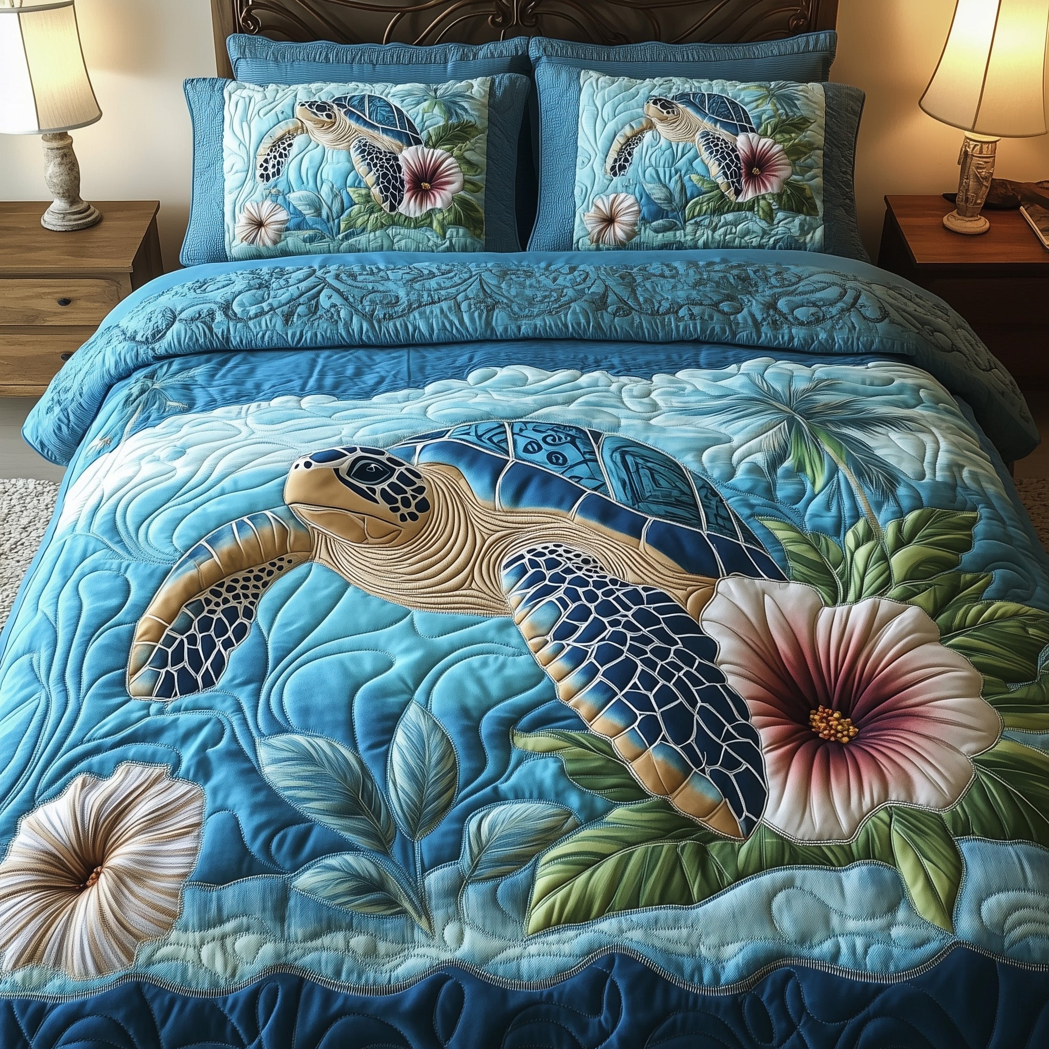 Tropical Turtle Dreams Quilted Bedding Set Turtle Lover Coverlet Set Best Decor Gift