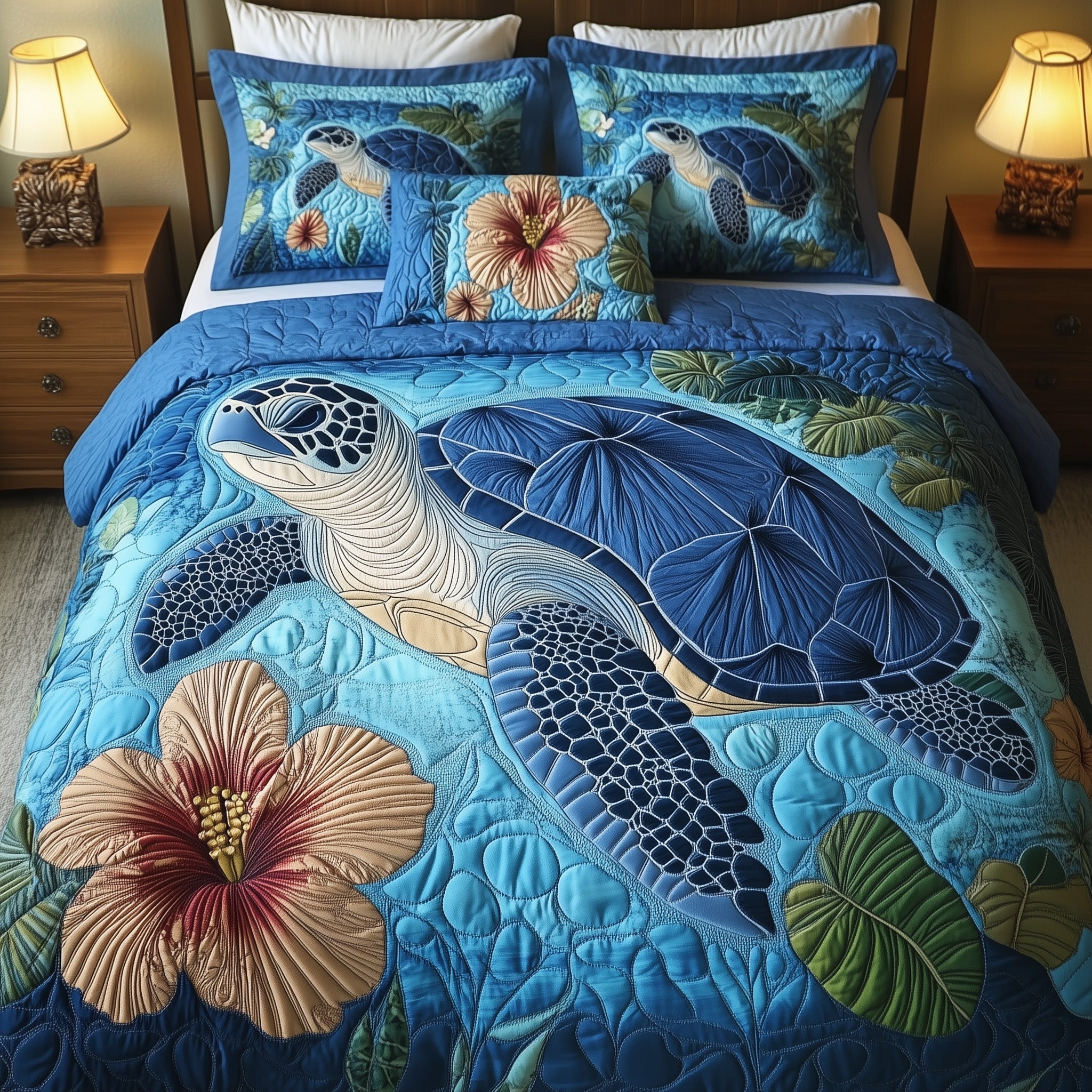 Tropical Turtle Dreams Quilted Bedding Set Turtle Lover Coverlet Set Great Gift Ideas