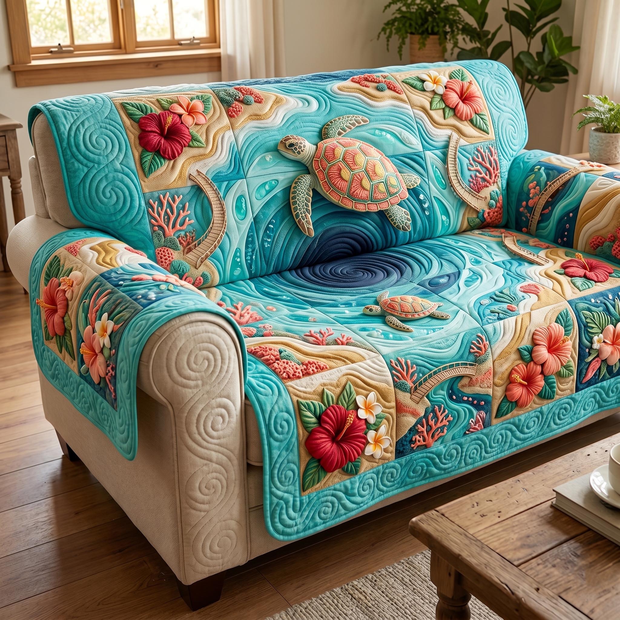 Turtle Drift Quilted Sofa Cover Ocean Turtle Quilted Couch Cover Gift For Home Decorators