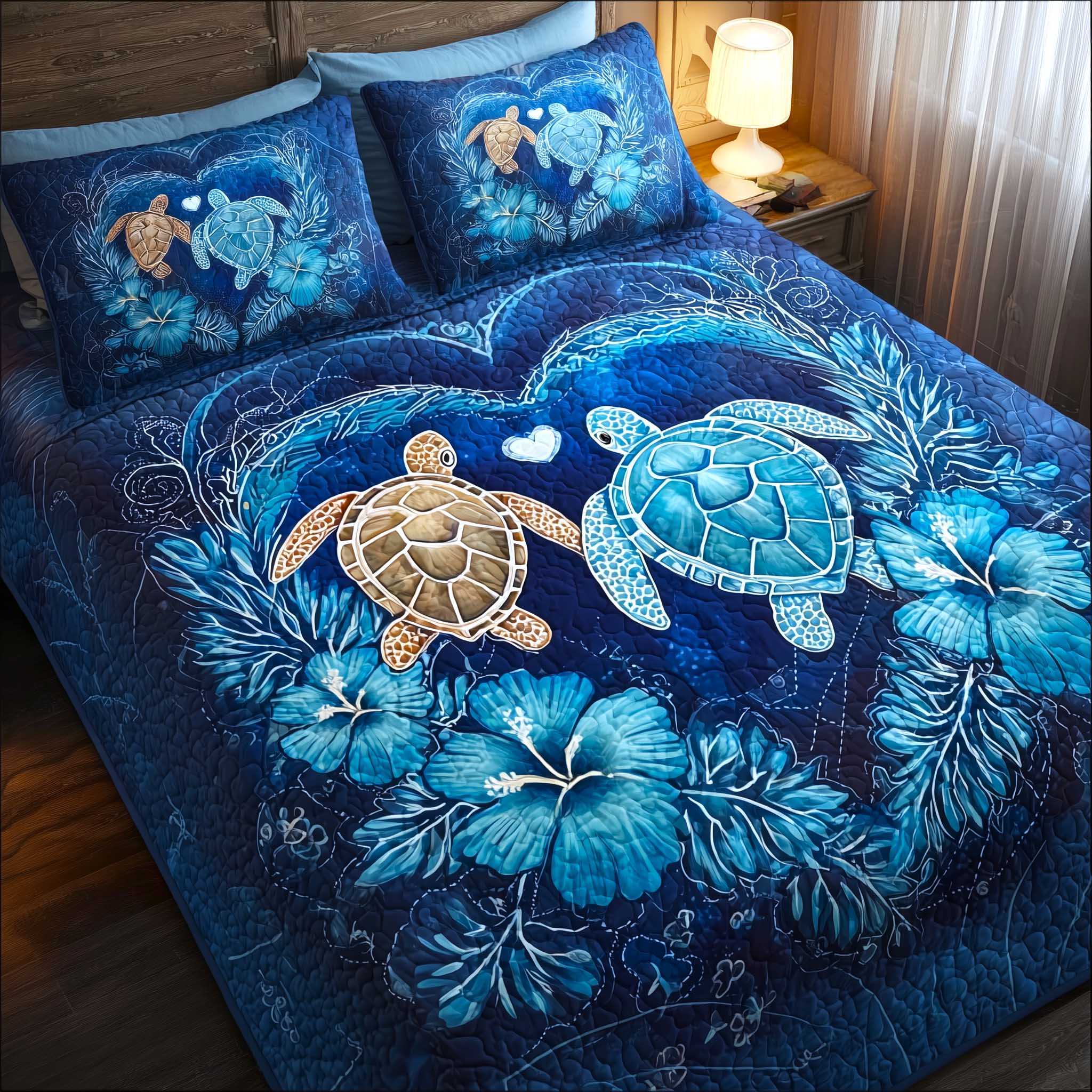 Turtle Oasis Quilted Bedding Set Turtle Lover Coverlet Set Unique Gift