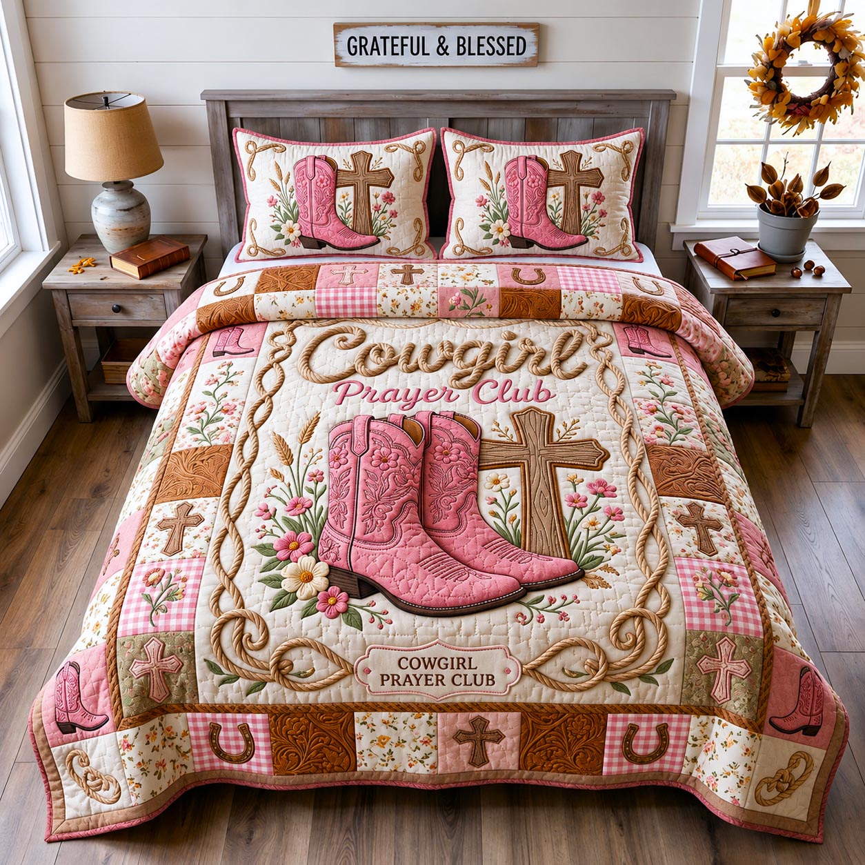 Western Faith Quilted Bedding Set Christian Faith Coverlet Set Home Lover Gift